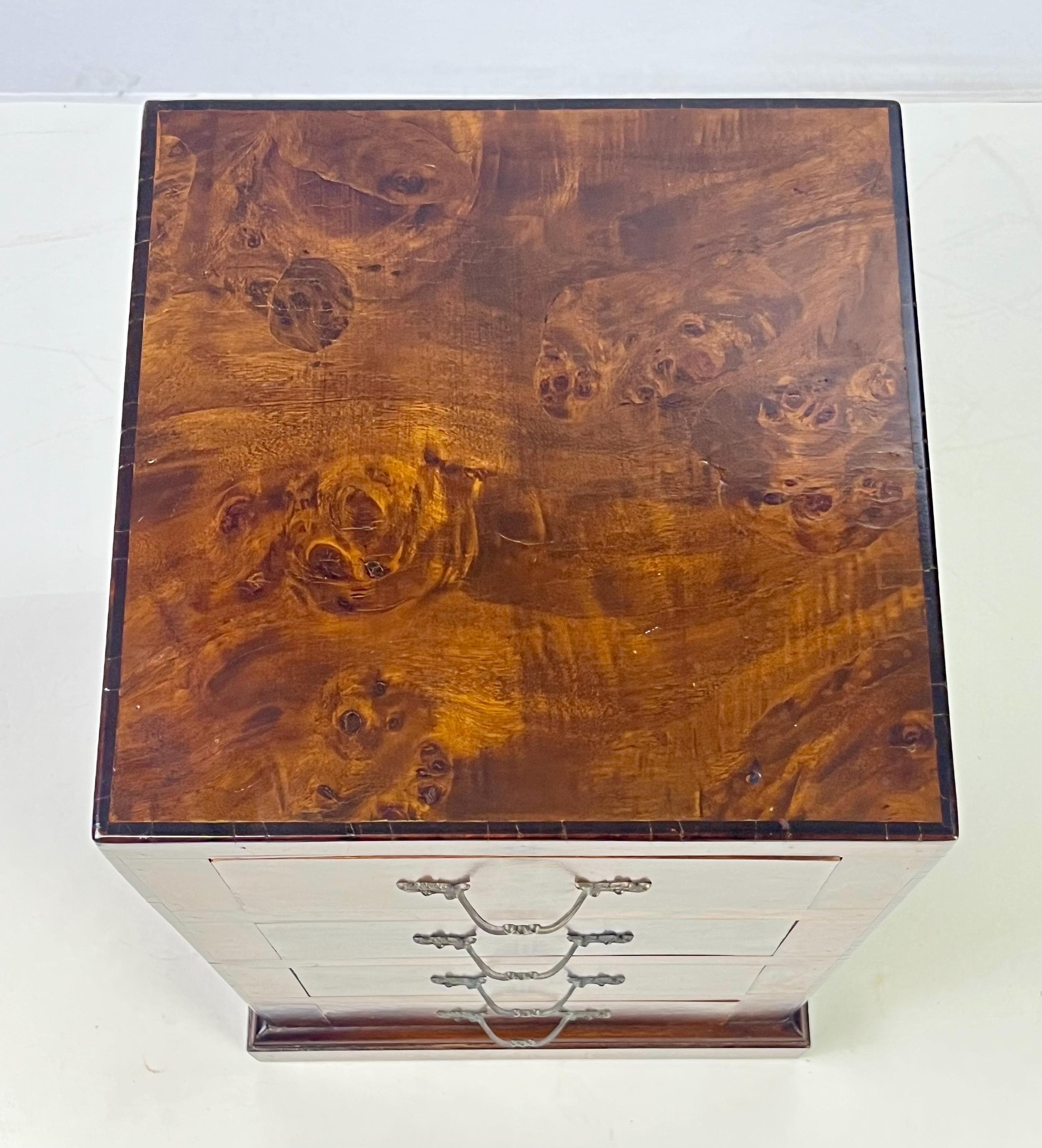 Vintage Italian Burl Wood 4-Drawer Nightstand or Side Chest - Thumbnail 5