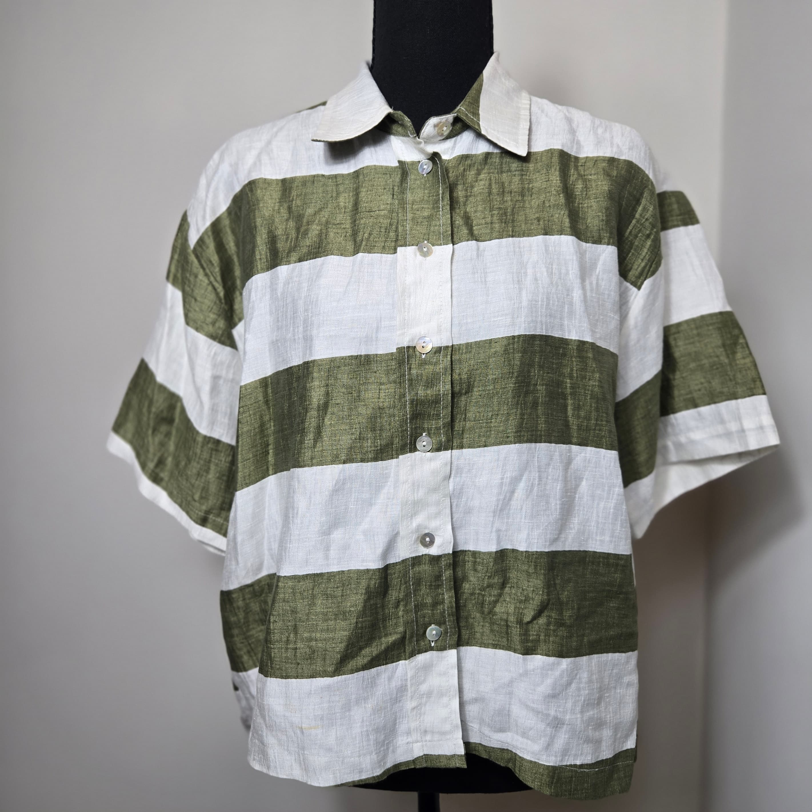 Crochè Striped Linen Blend Shirt Size M