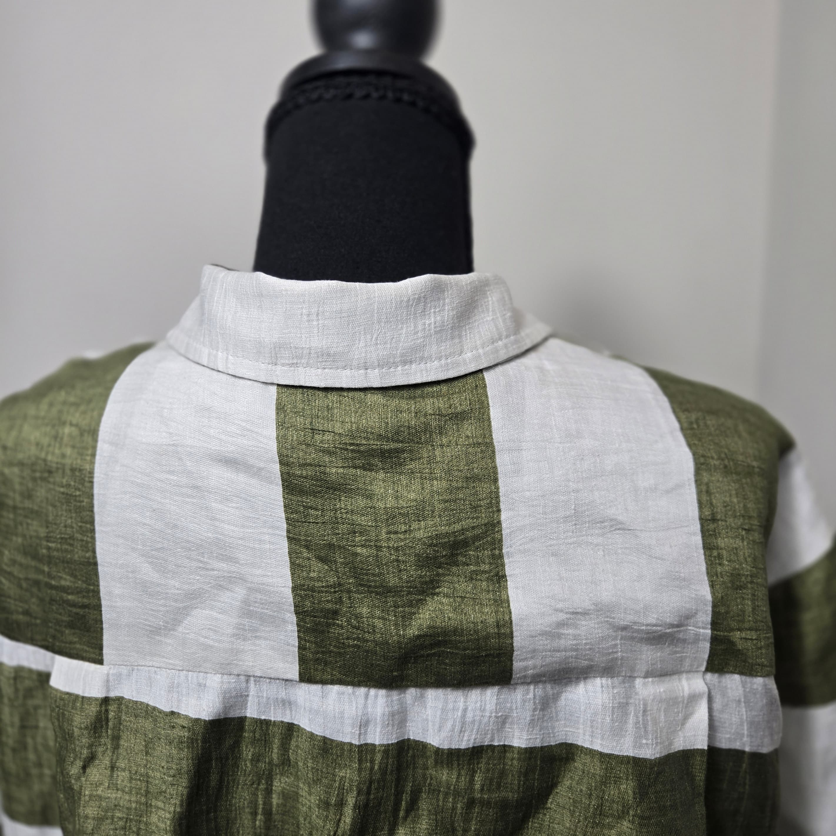 Crochè Striped Linen Blend Shirt Size M - Thumbnail 3