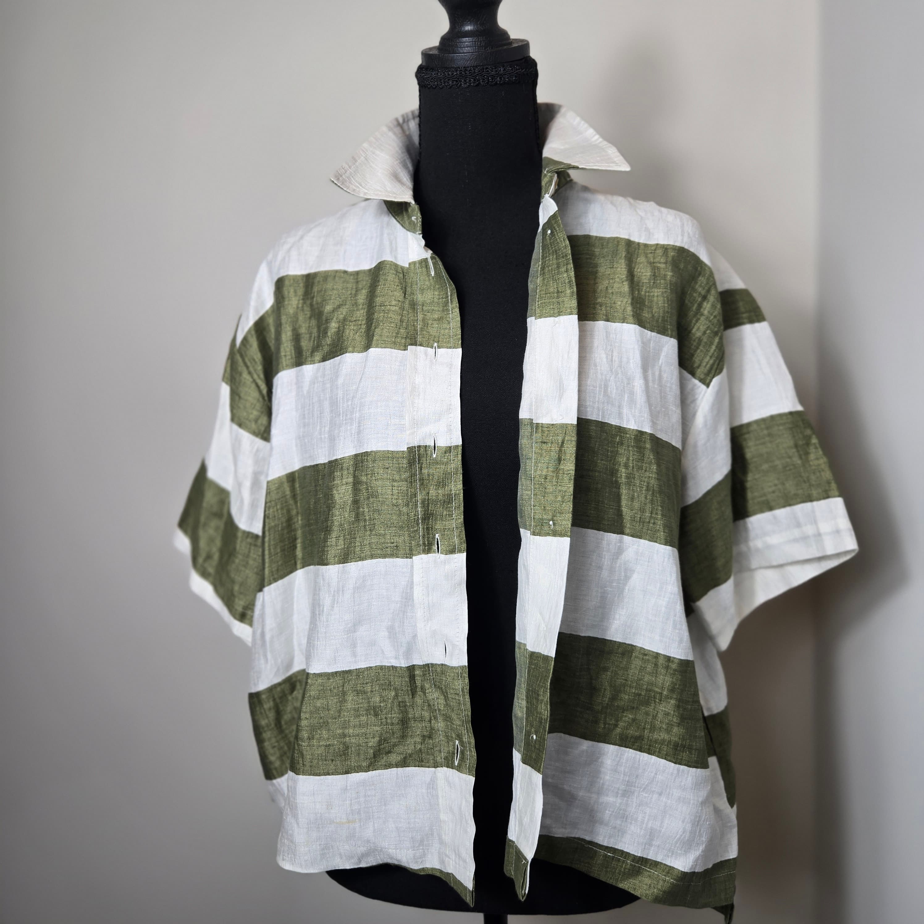 Crochè Striped Linen Blend Shirt Size M - Thumbnail 8