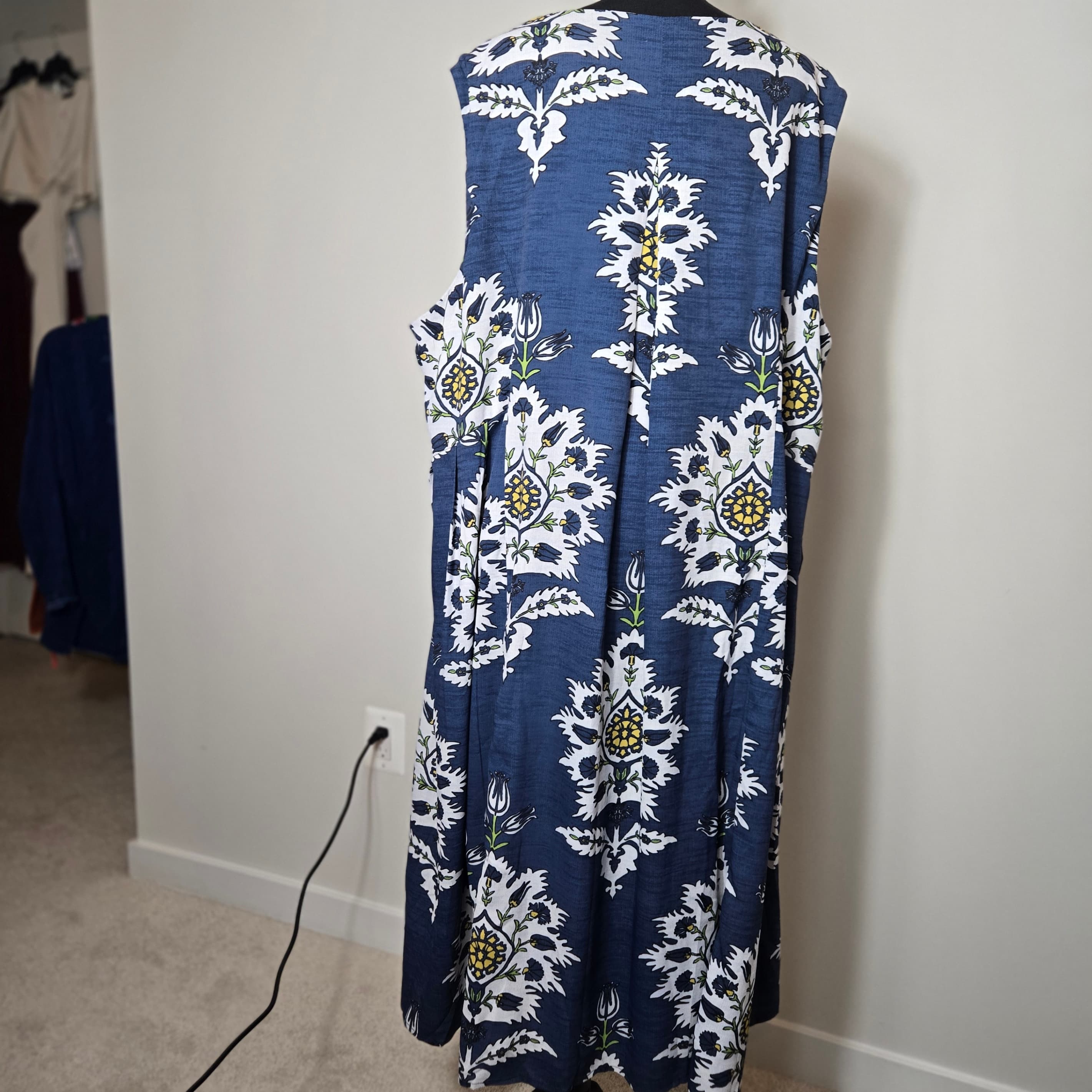 Floral Sleeveless Maxi Dress Blue White - Thumbnail 4