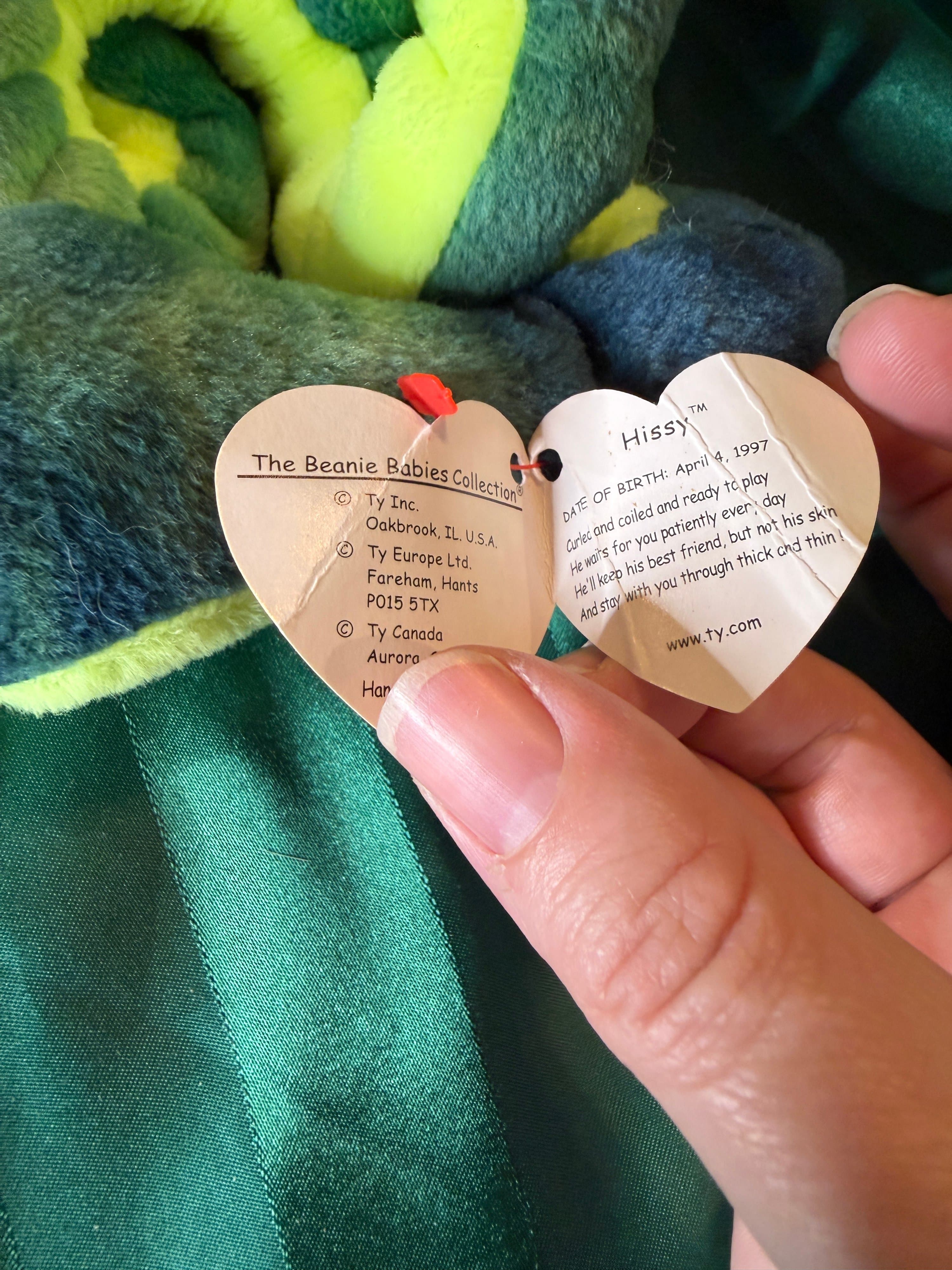 Ty Beanie Baby Hissy Snake Plush 1997 - Thumbnail 2