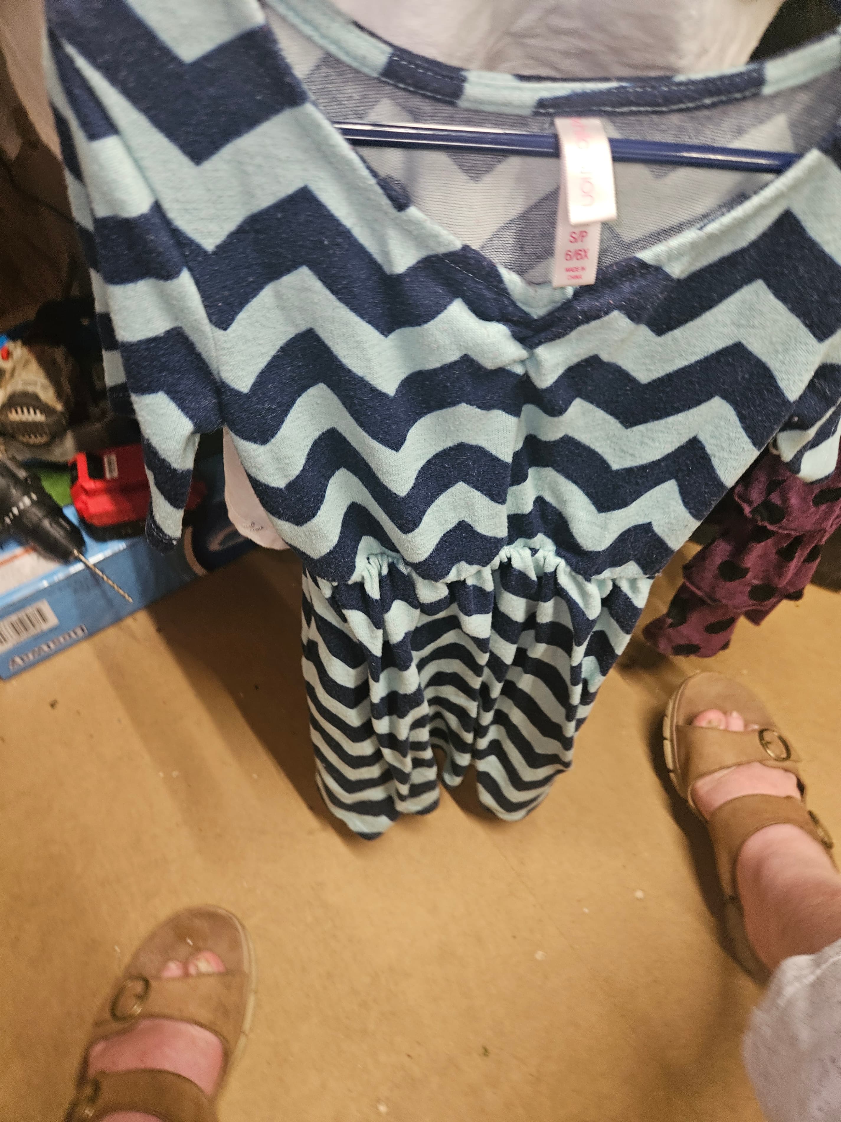 Xhilaration Kids Chevron Dress, Size 6X, Blue Teal - Thumbnail 2