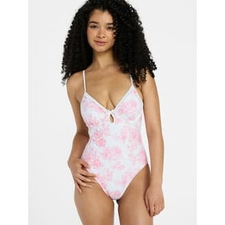 No Boundaries Juniors’ Cut-Out Floral One-Piece Swimsuit  Size M 7-9 - Thumbnail 3