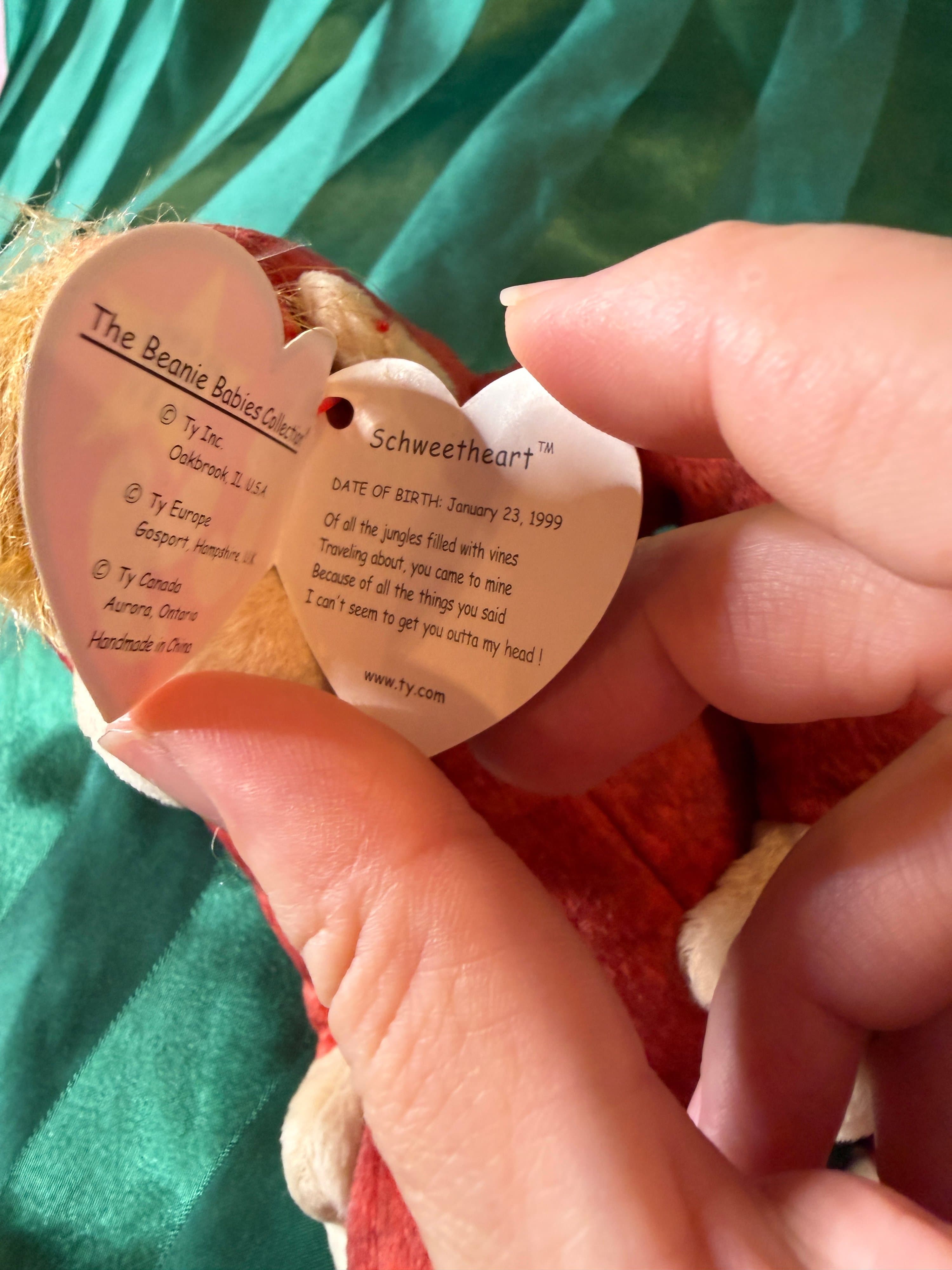 RARE- Misprint - Ty Beanie Babies Schweetheart Monkey Plush 1999 - Thumbnail 3