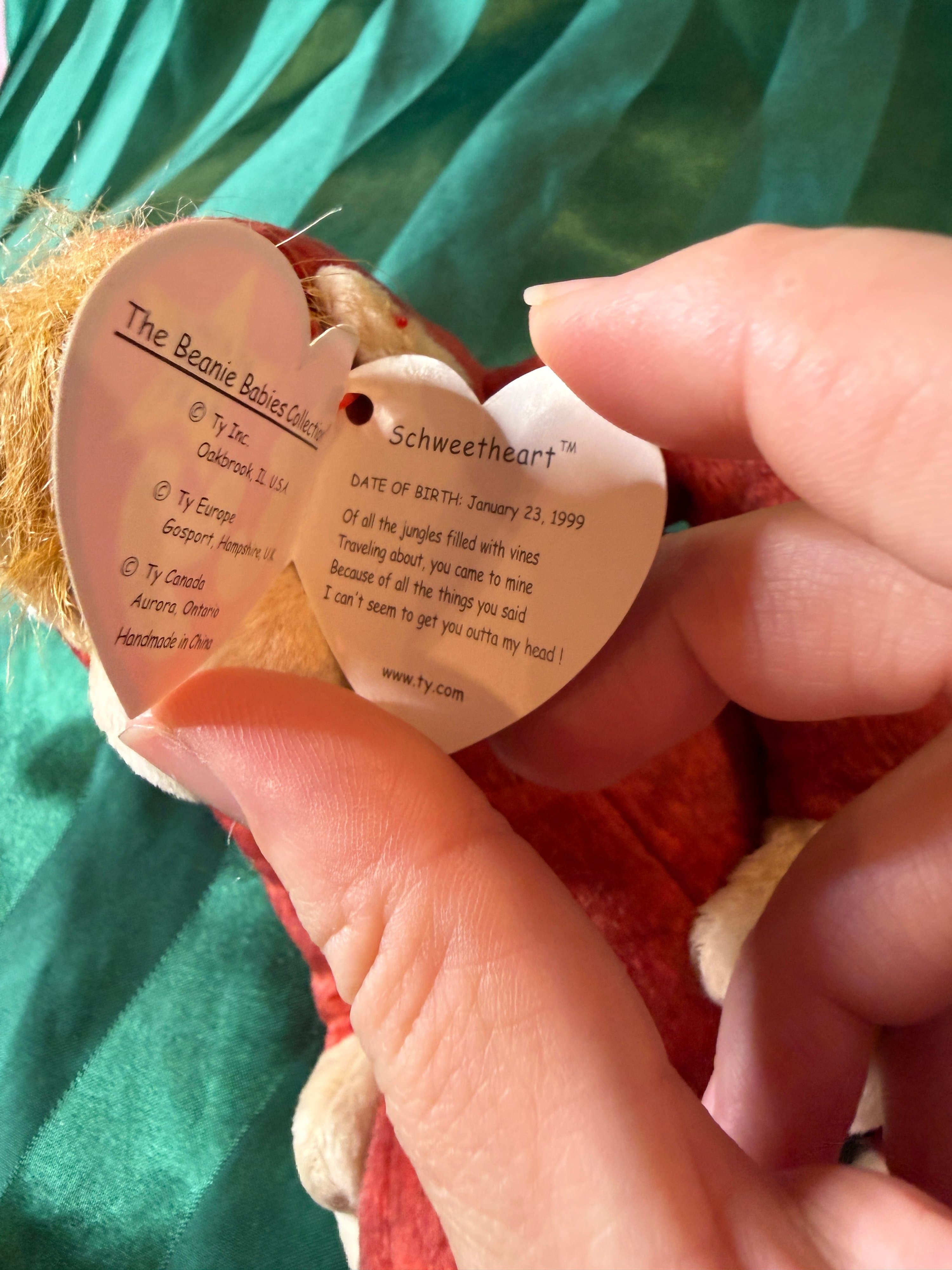 RARE- Misprint - Ty Beanie Babies Schweetheart Monkey Plush 1999 - Thumbnail 2