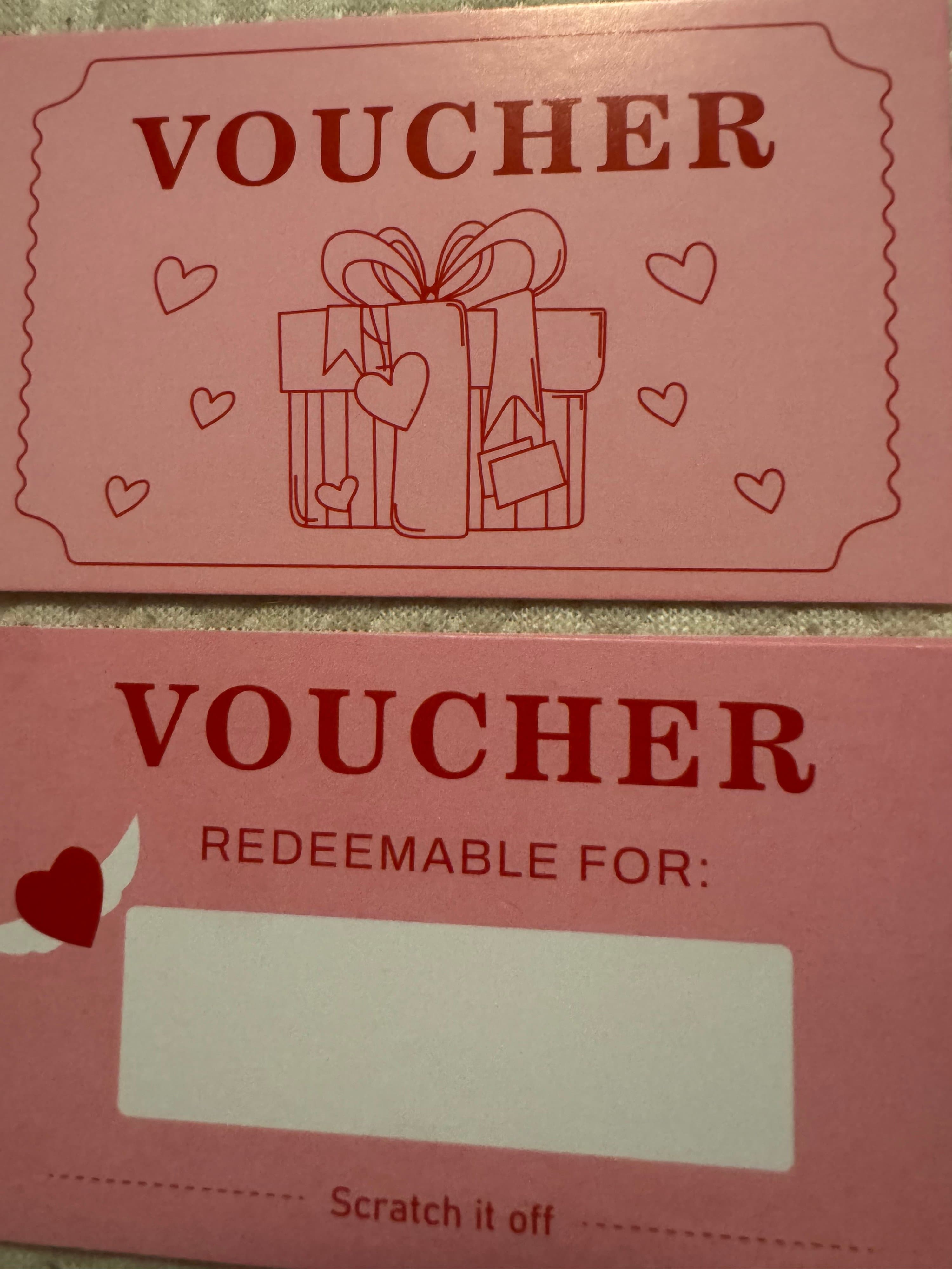 ★ 50 Valentine Scratch Off Voucher Cards Prize Reveal Party Favors