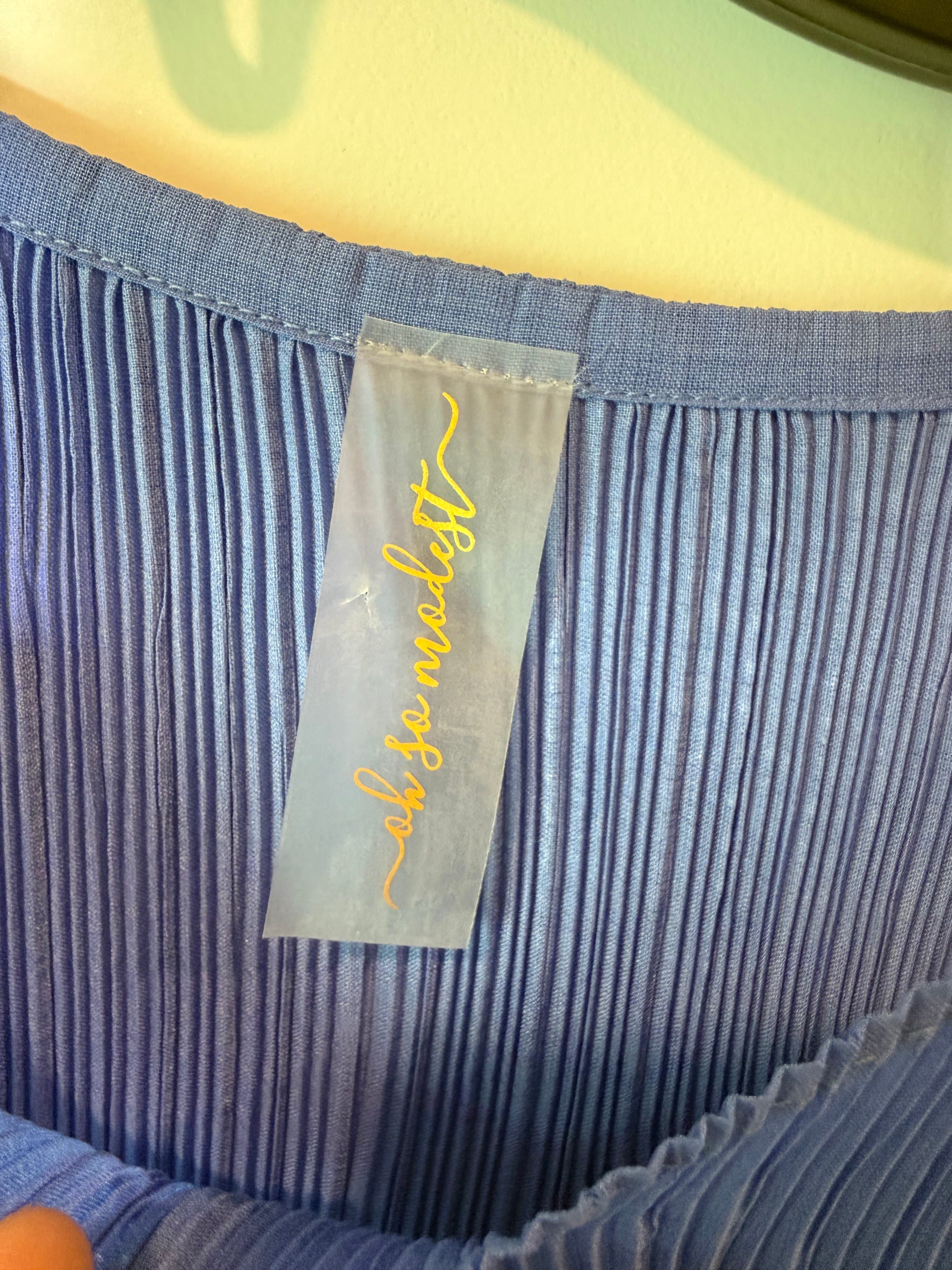 Oh So Modest Blue Pleated Maxi Dress Size - Thumbnail 2