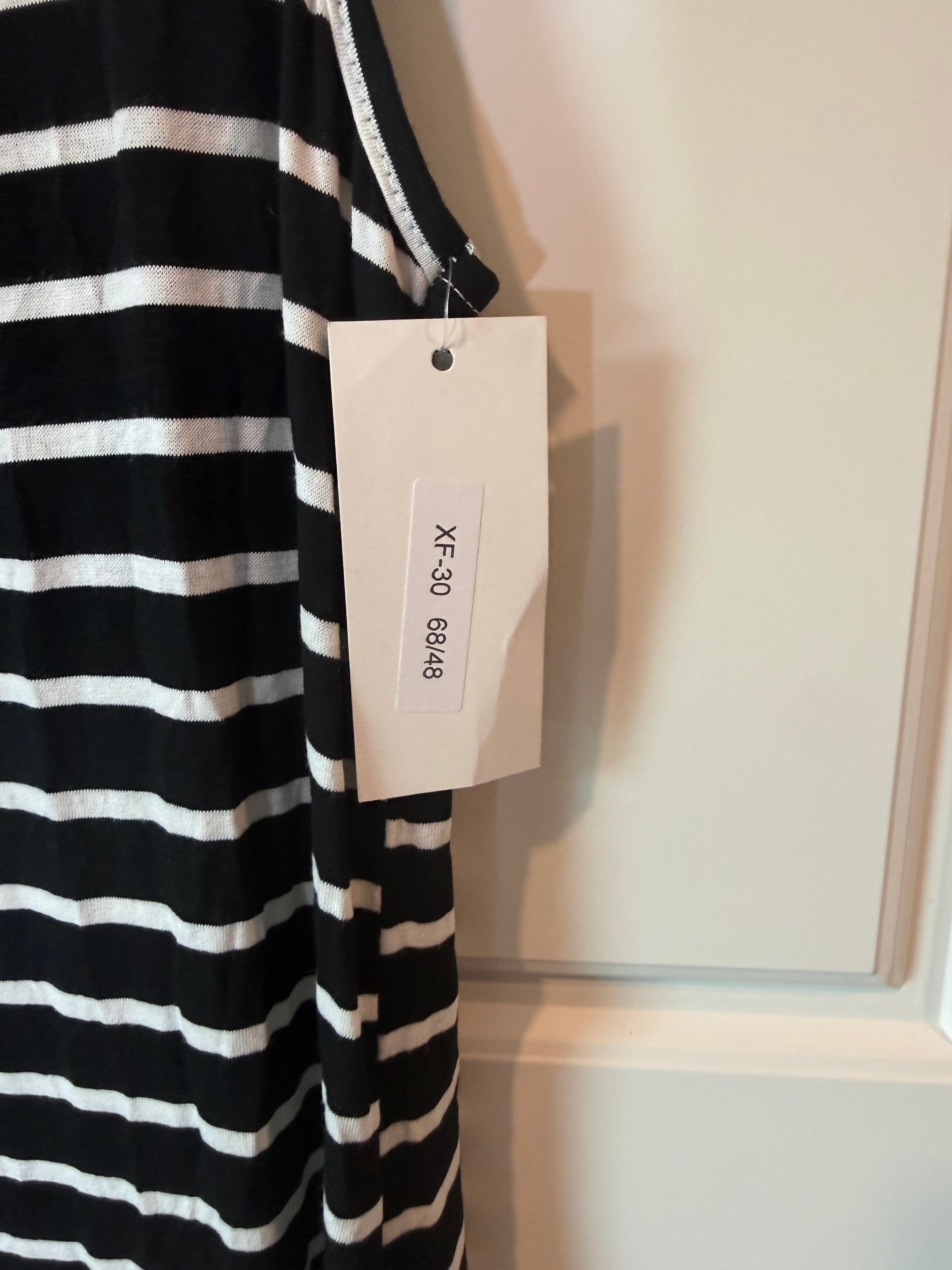 Moda Italy Black White Striped Maxi Dress - Thumbnail 3