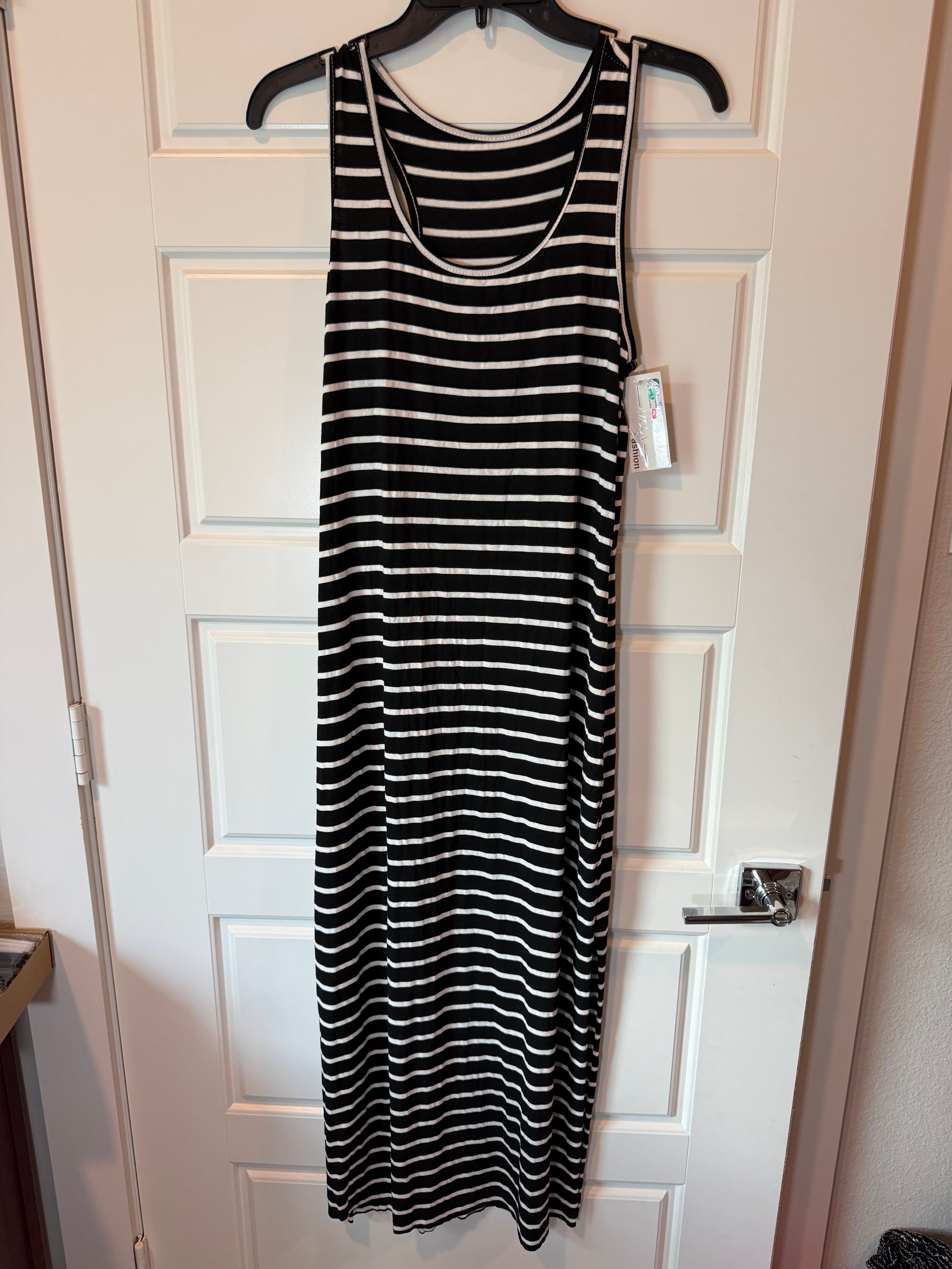 Moda Italy Black White Striped Maxi Dress