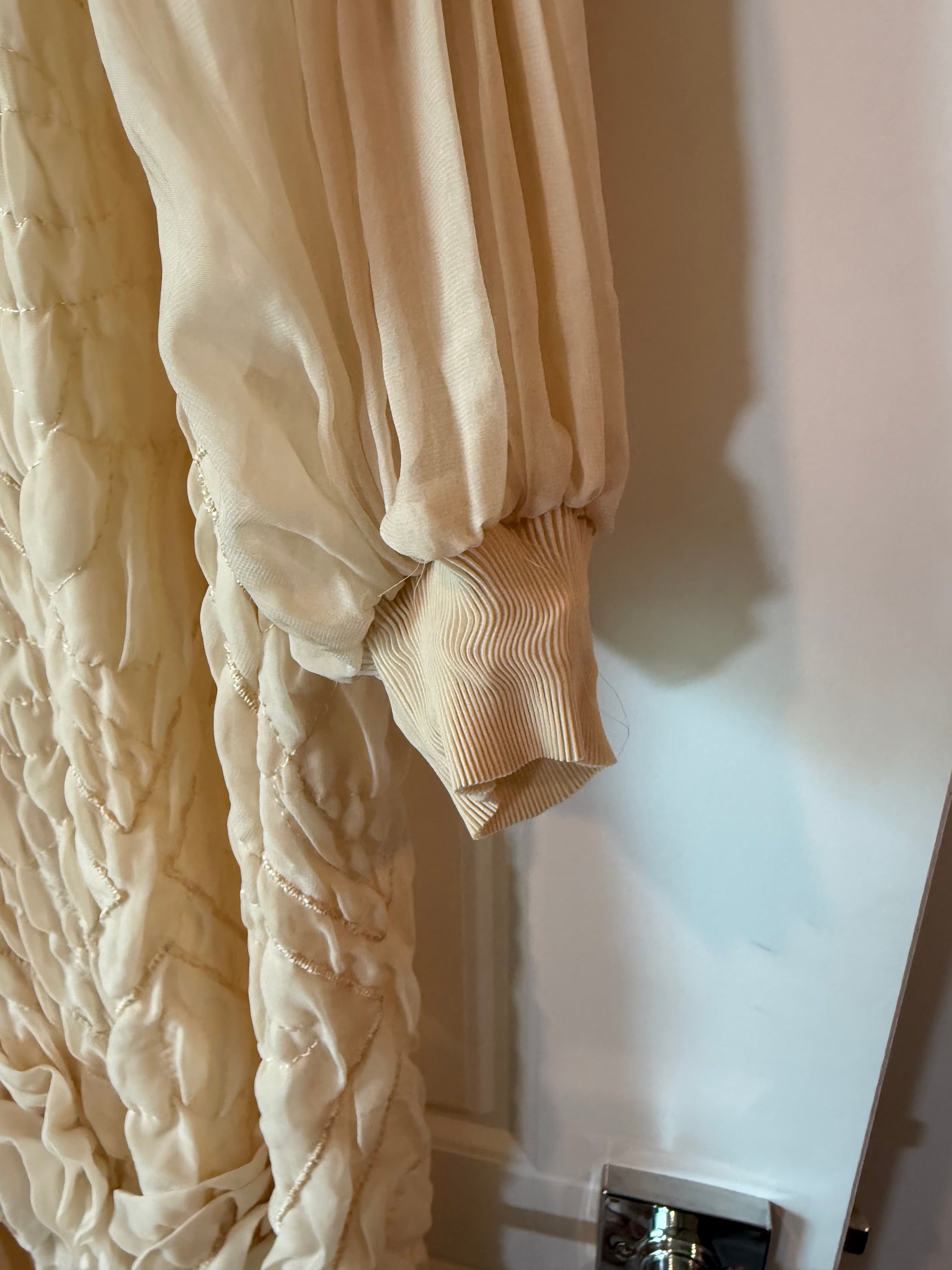 K&K Textured Cream Dress with Floral Accents