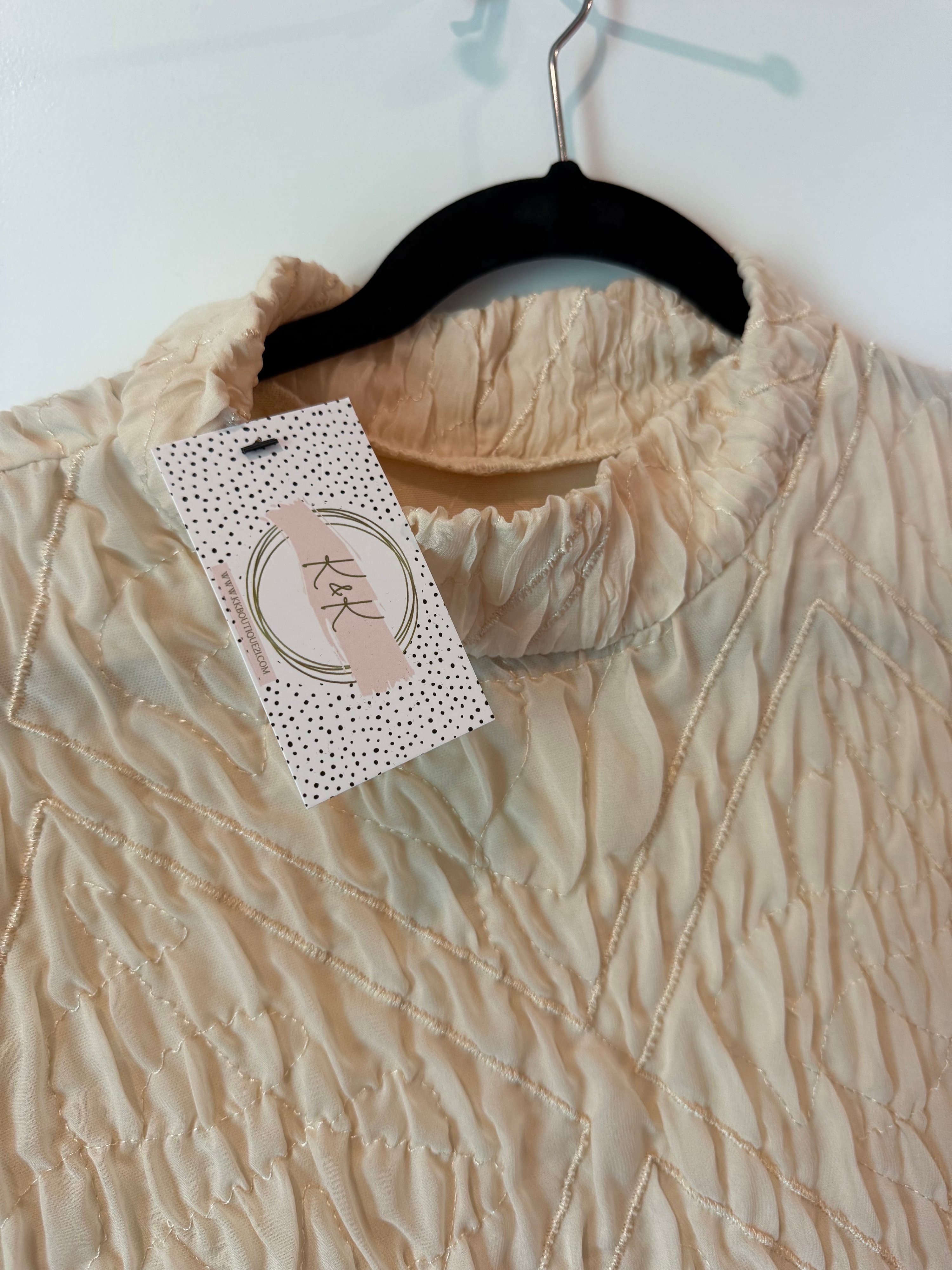 K&K Textured Cream Dress with Floral Accents - Thumbnail 4