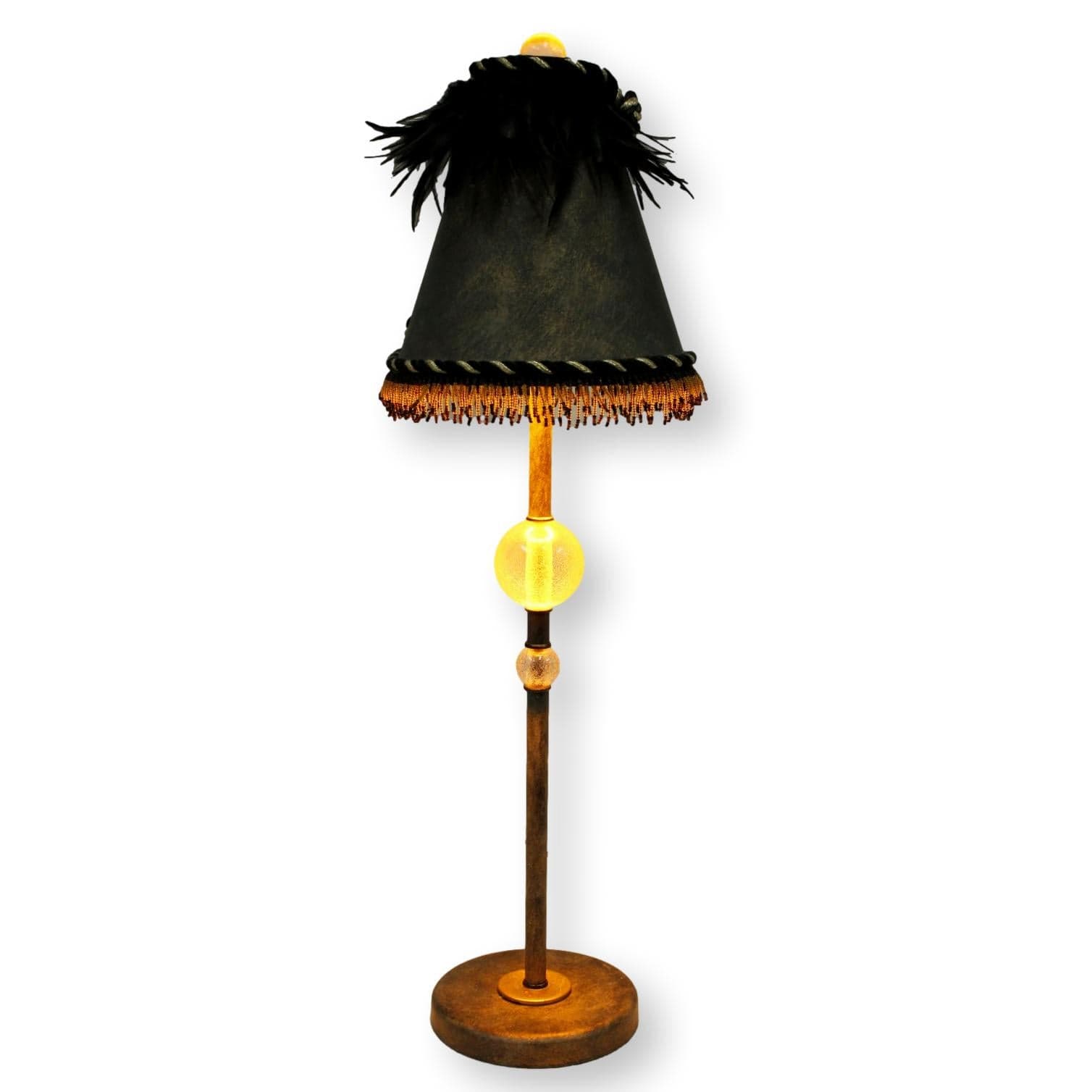 Buffet Table Lamp w/Dark Shade & Feathers - Thumbnail 2