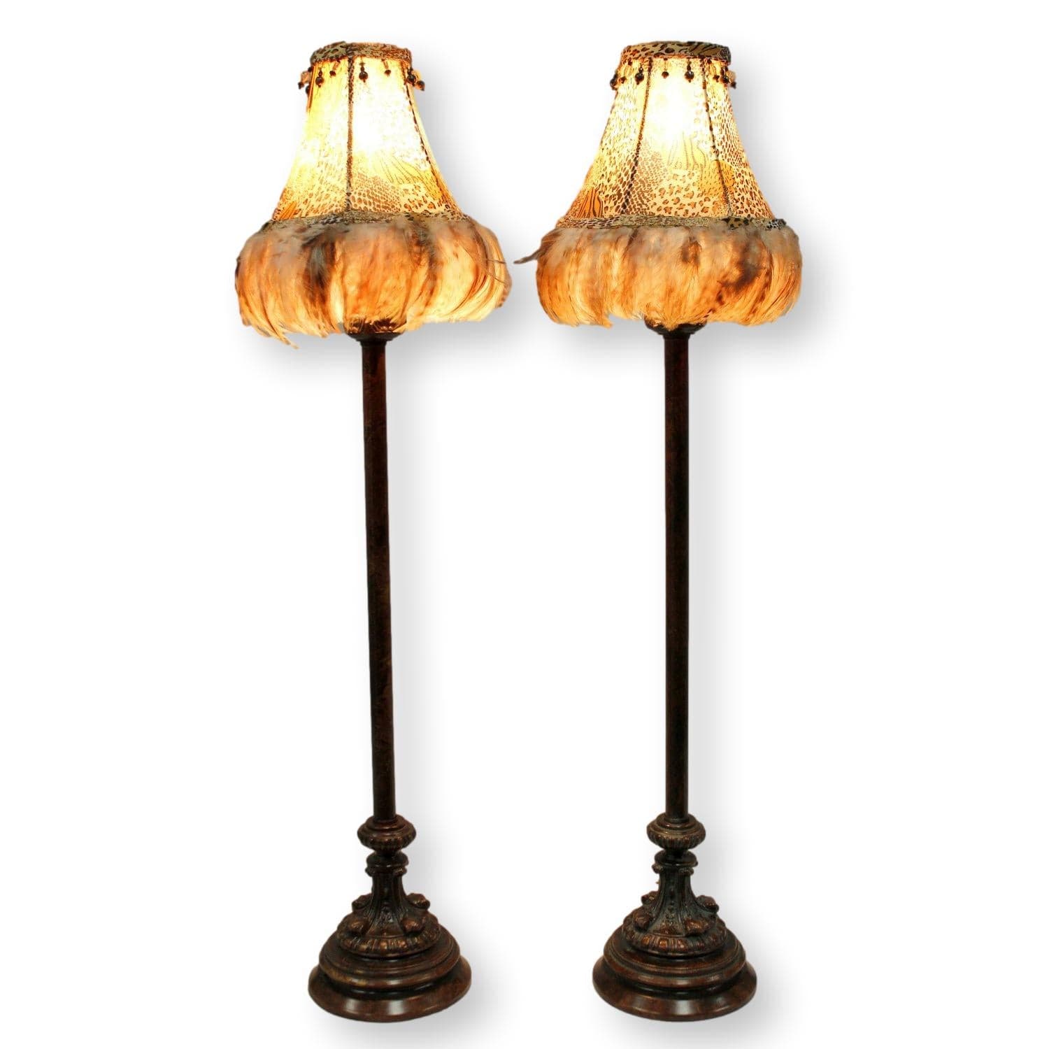 Pair of Buffet Table Lamps w/Gold Feathers - Thumbnail 2