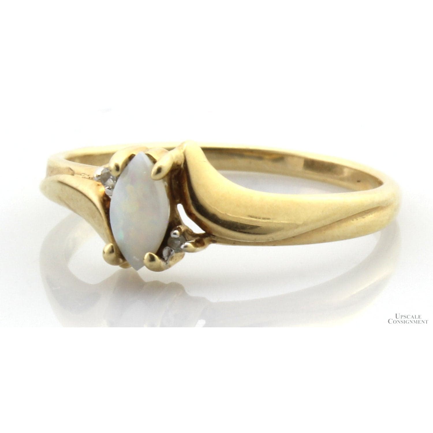 Natural Precious White Opal & Diamond 10K Gold Ring - Size 5.75 - Thumbnail 2
