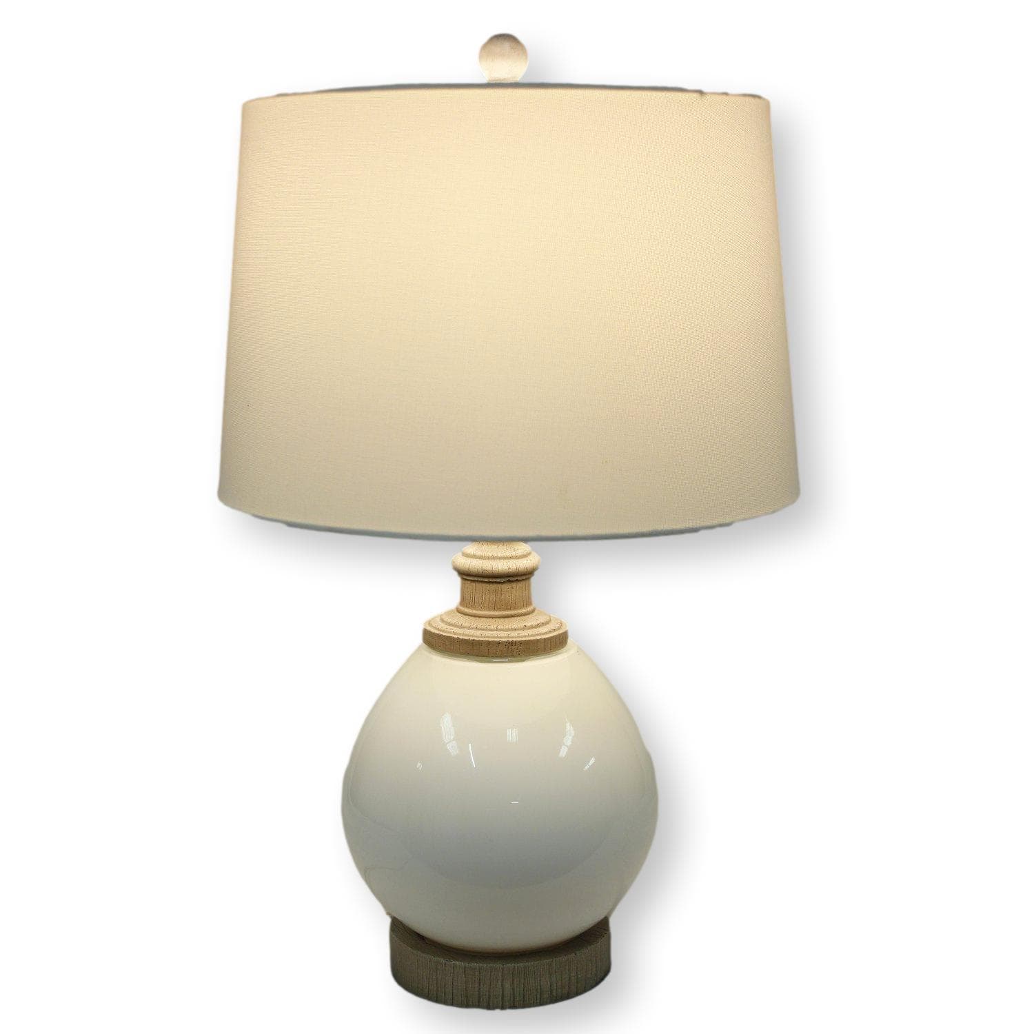 White Glass Globe Table Lamp w/Wood Accents - Thumbnail 2