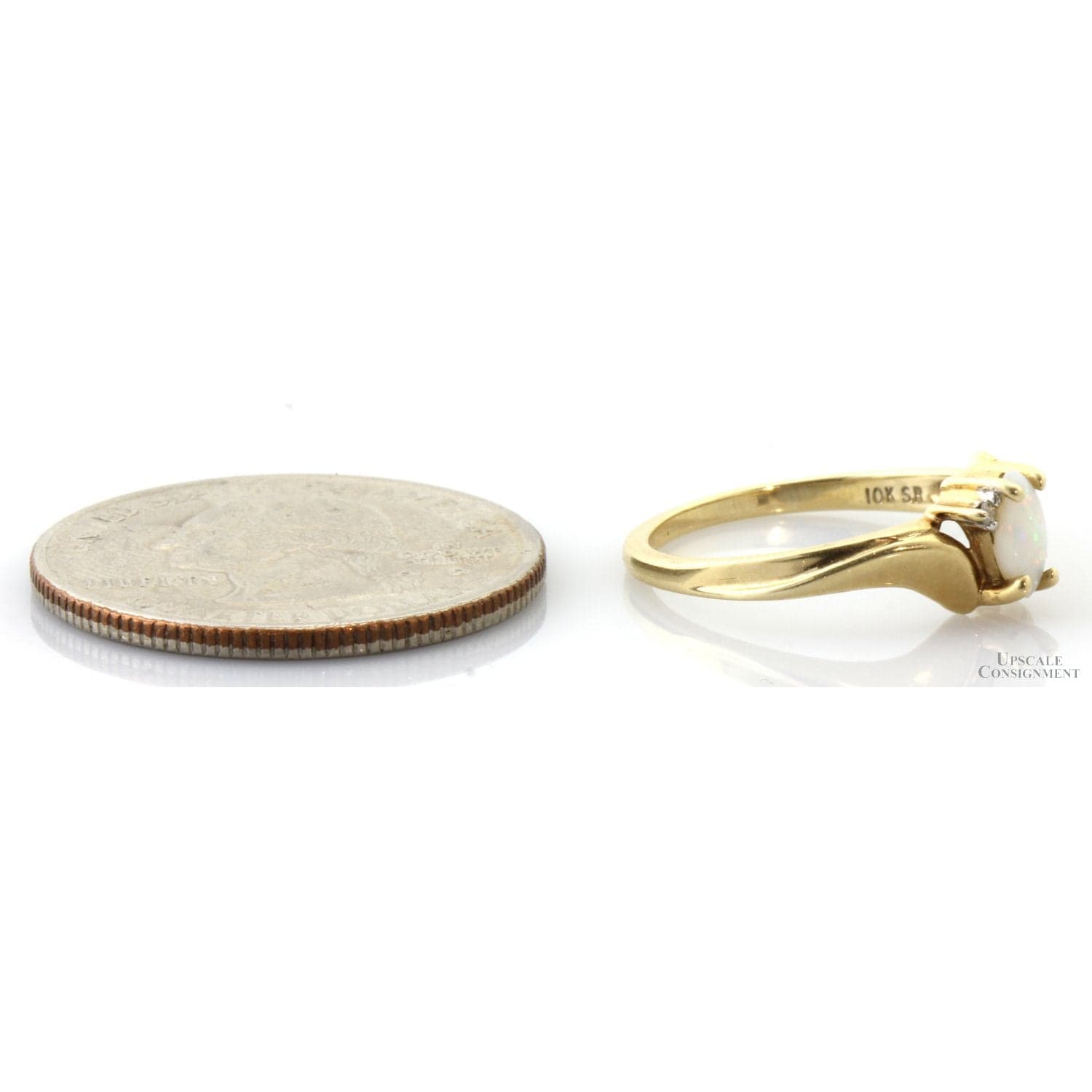 Natural Precious White Opal & Diamond 10K Gold Ring - Size 5.75 - Thumbnail 5