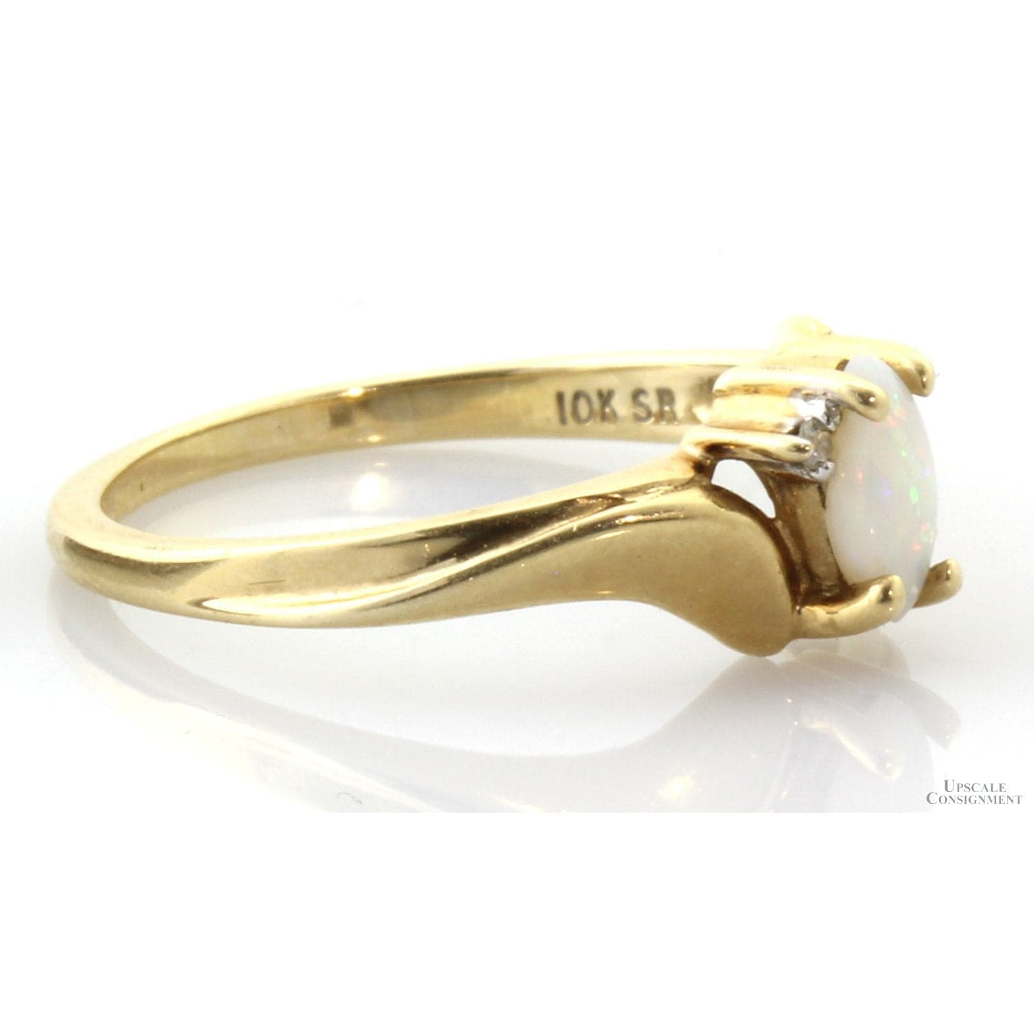 Natural Precious White Opal & Diamond 10K Gold Ring - Size 5.75 - Thumbnail 3