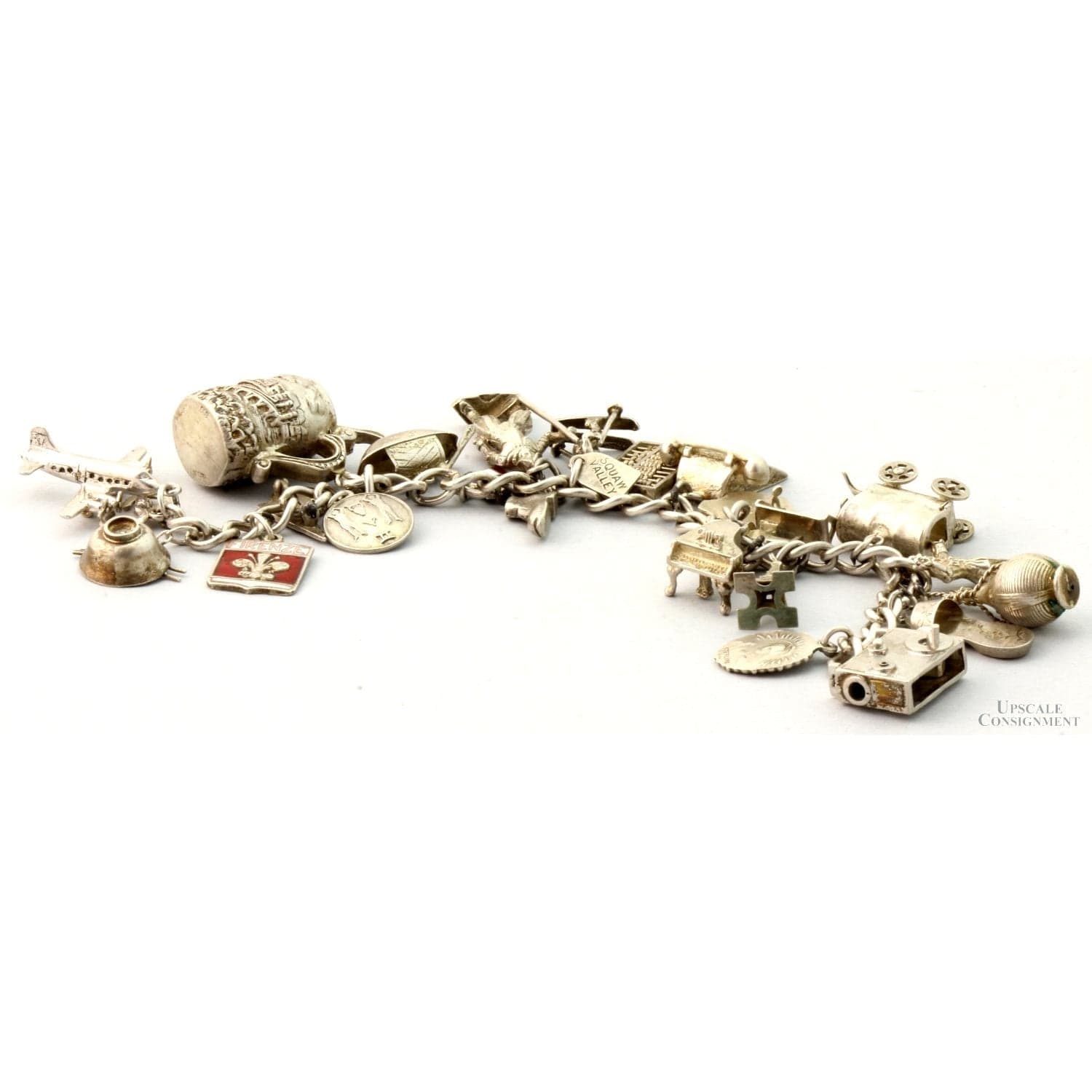 Sterling Silver Charm Bracelet & Mixed Silver Purity Charms - Size 6.5 - Thumbnail 3
