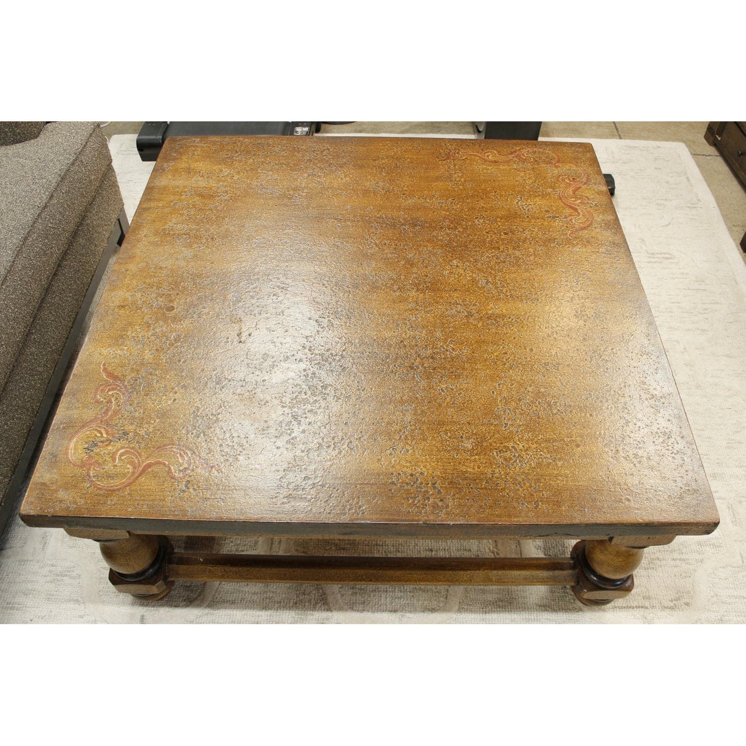 Venetian Finish Large Square Coffee Table - Brown - Thumbnail 3