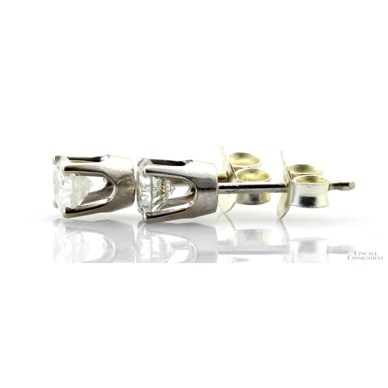 0.60ctw Diamond & 14K White Gold Stud Earrings | 925 Backs - Thumbnail 2