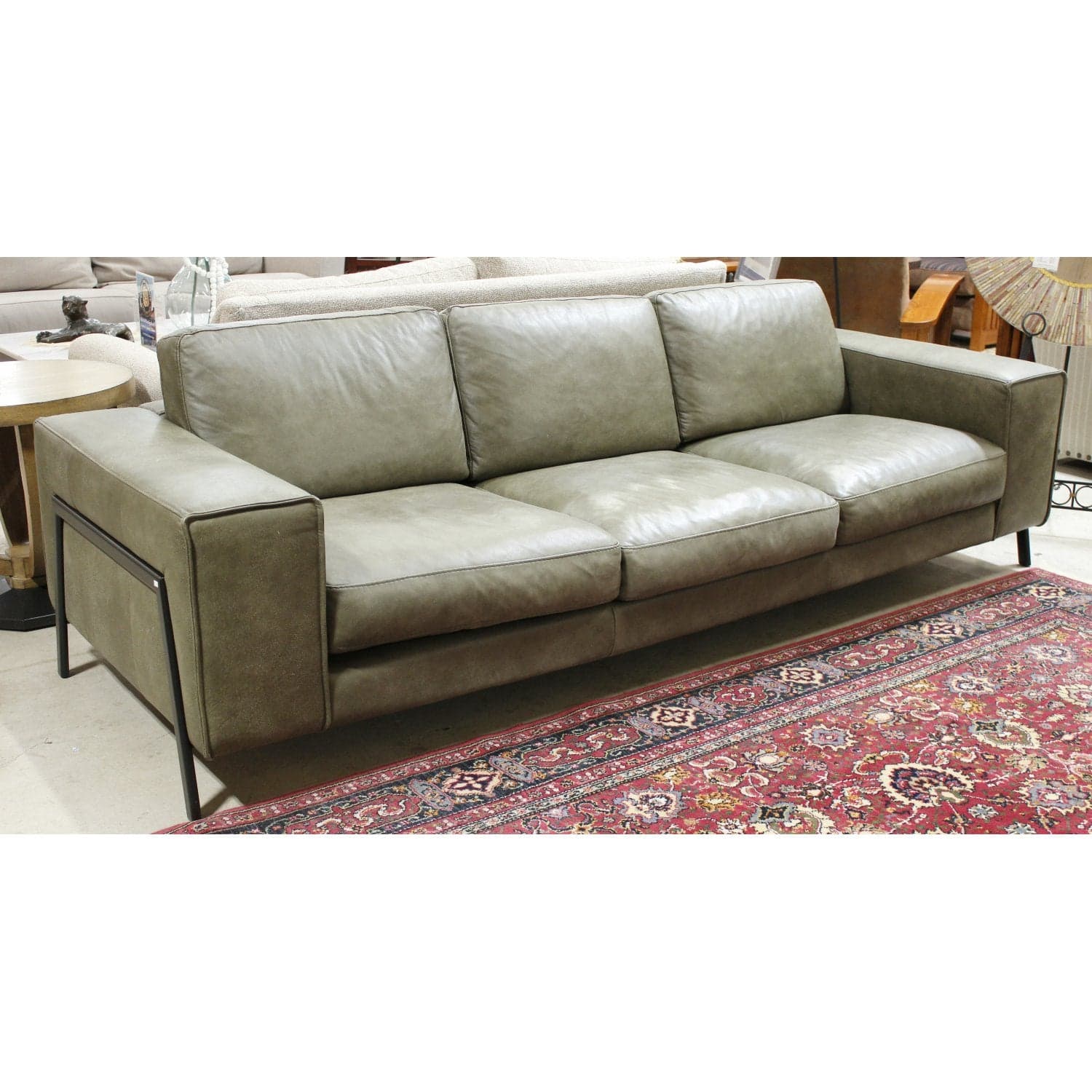 Dania Modern Green Leather Sofa - Green - Thumbnail 2