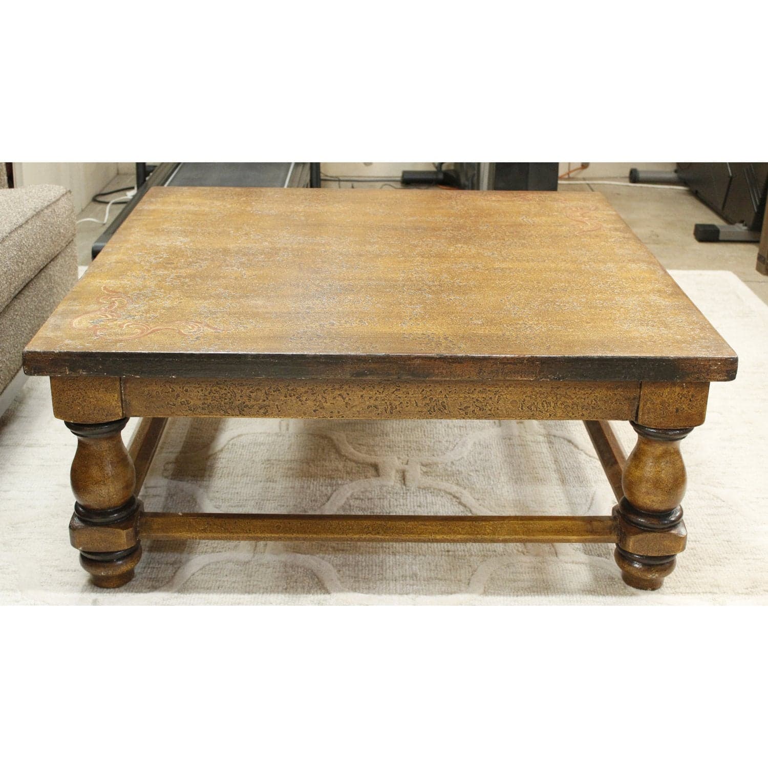 Venetian Finish Large Square Coffee Table - Brown - Thumbnail 2