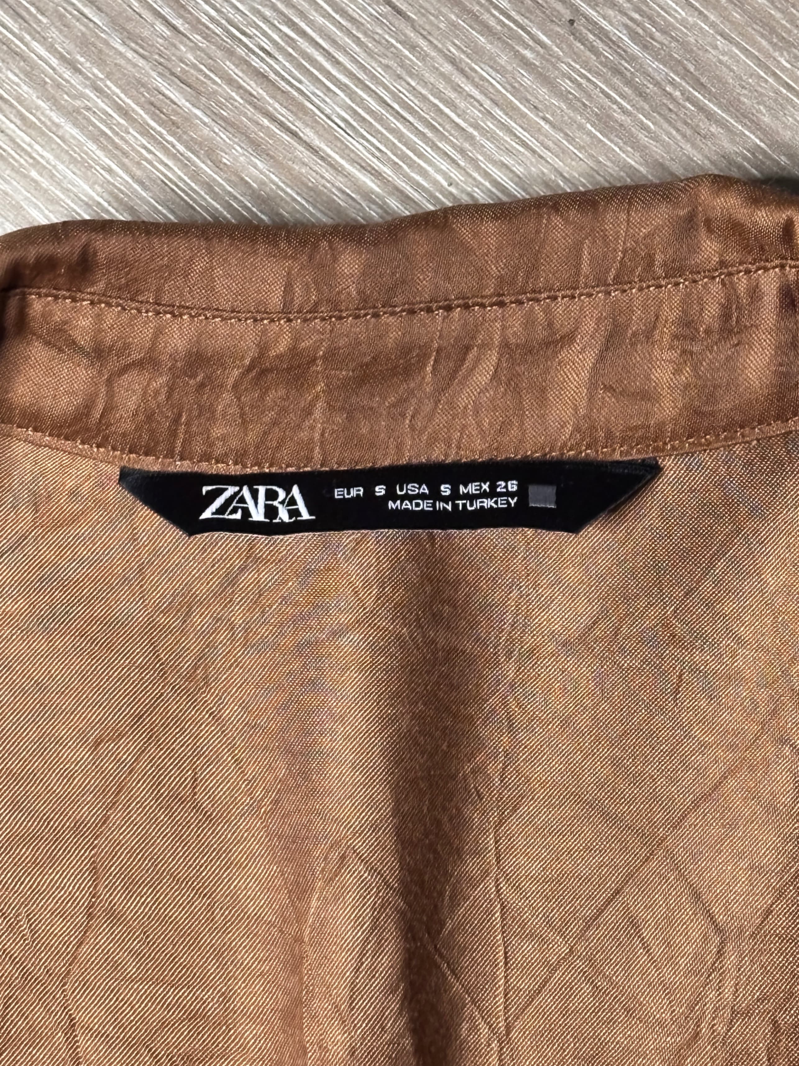 Zara Brown Ruched Shirt Dress Size S - Thumbnail 2