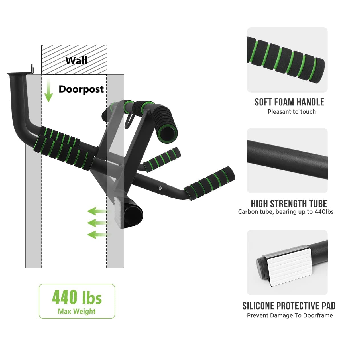 Kakiclay Pull Up Bar Doorway Heavy Duty 440 lbs - Thumbnail 2