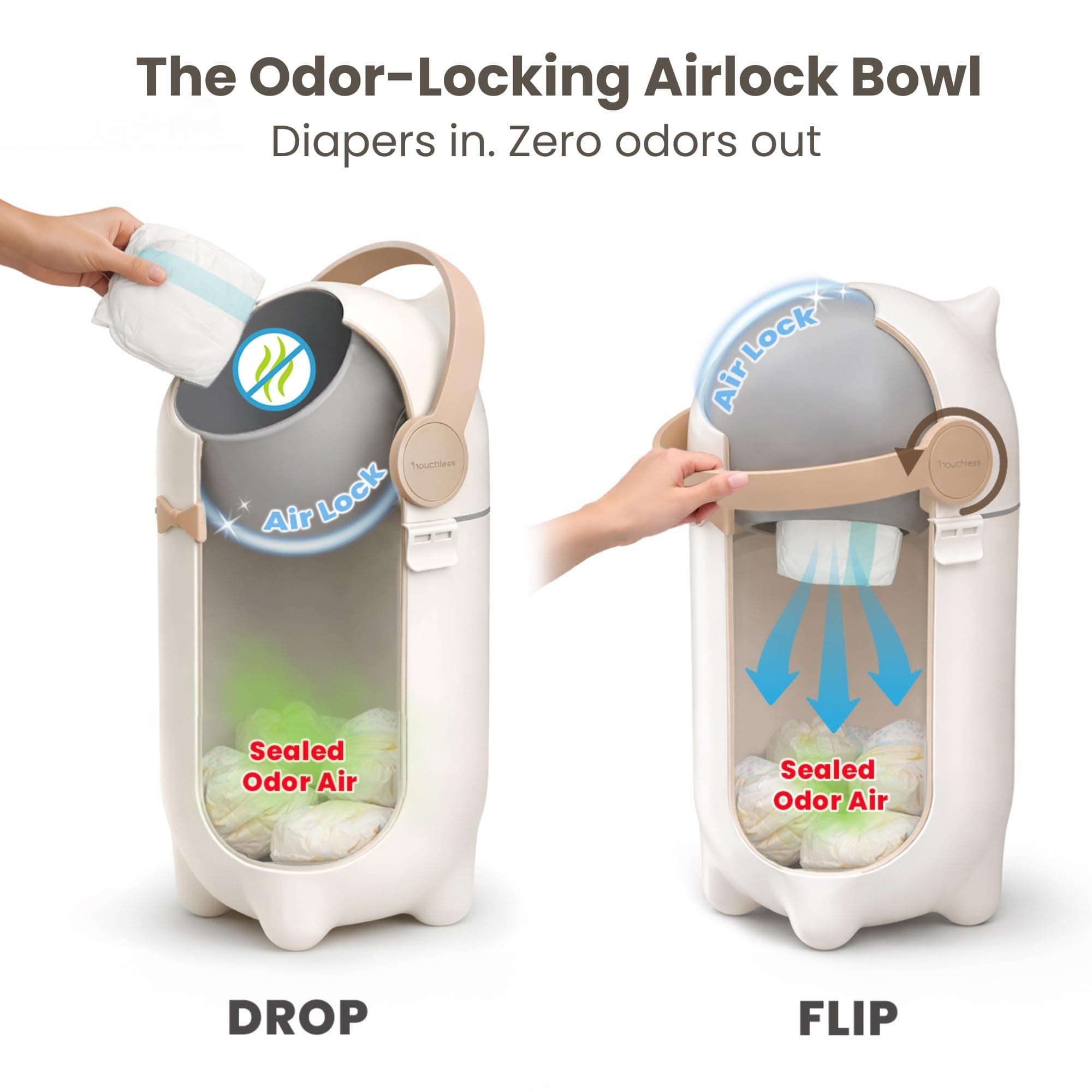 iTouchless Odor-Locking Diaper Pail - 2026 Award-Winning Ag+ Silver Ion Nursery Bin - Fits Any Bag, No Refills Needed - Includes 20 Leak-Proof Bags (Hold 300 Diapers) - Boho White Baby Registry Gift - Thumbnail 2
