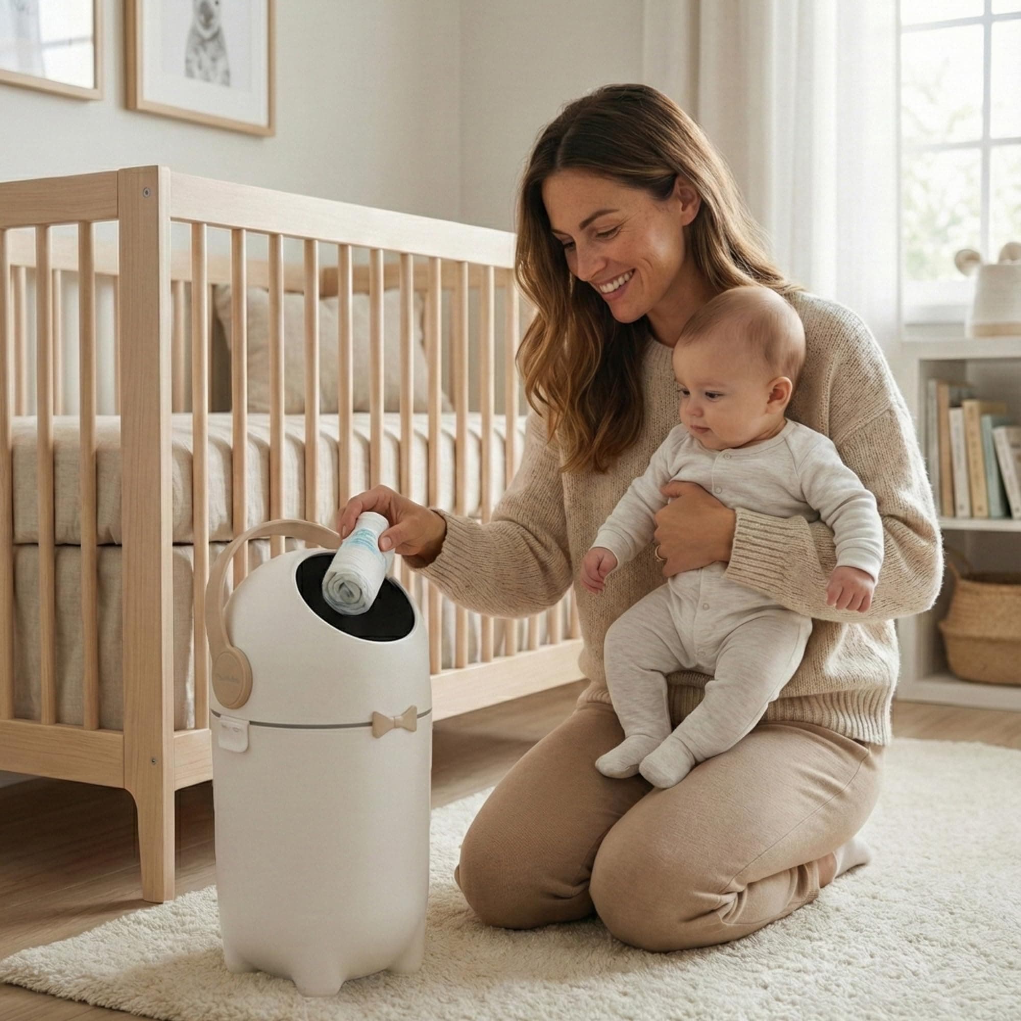 iTouchless Odor-Locking Diaper Pail - 2026 Award-Winning Ag+ Silver Ion Nursery Bin - Fits Any Bag, No Refills Needed - Includes 20 Leak-Proof Bags (Hold 300 Diapers) - Boho White Baby Registry Gift - Thumbnail 3