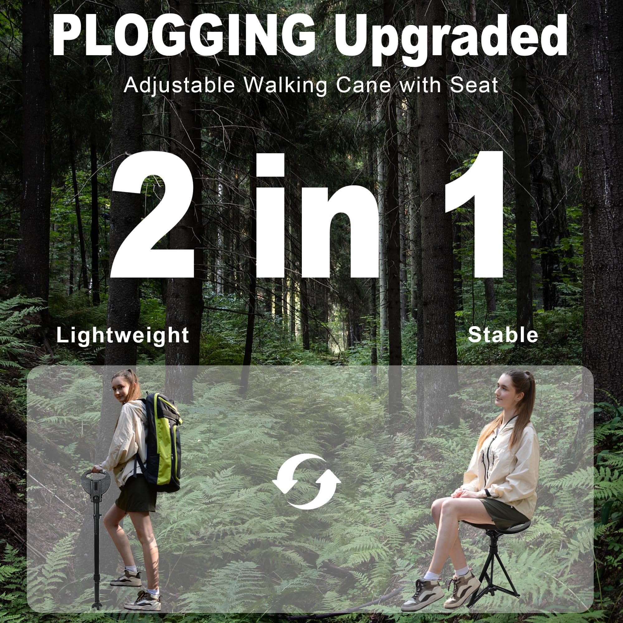 Adjustable Walking Cane with Seat 2 in 1 - Thumbnail 2