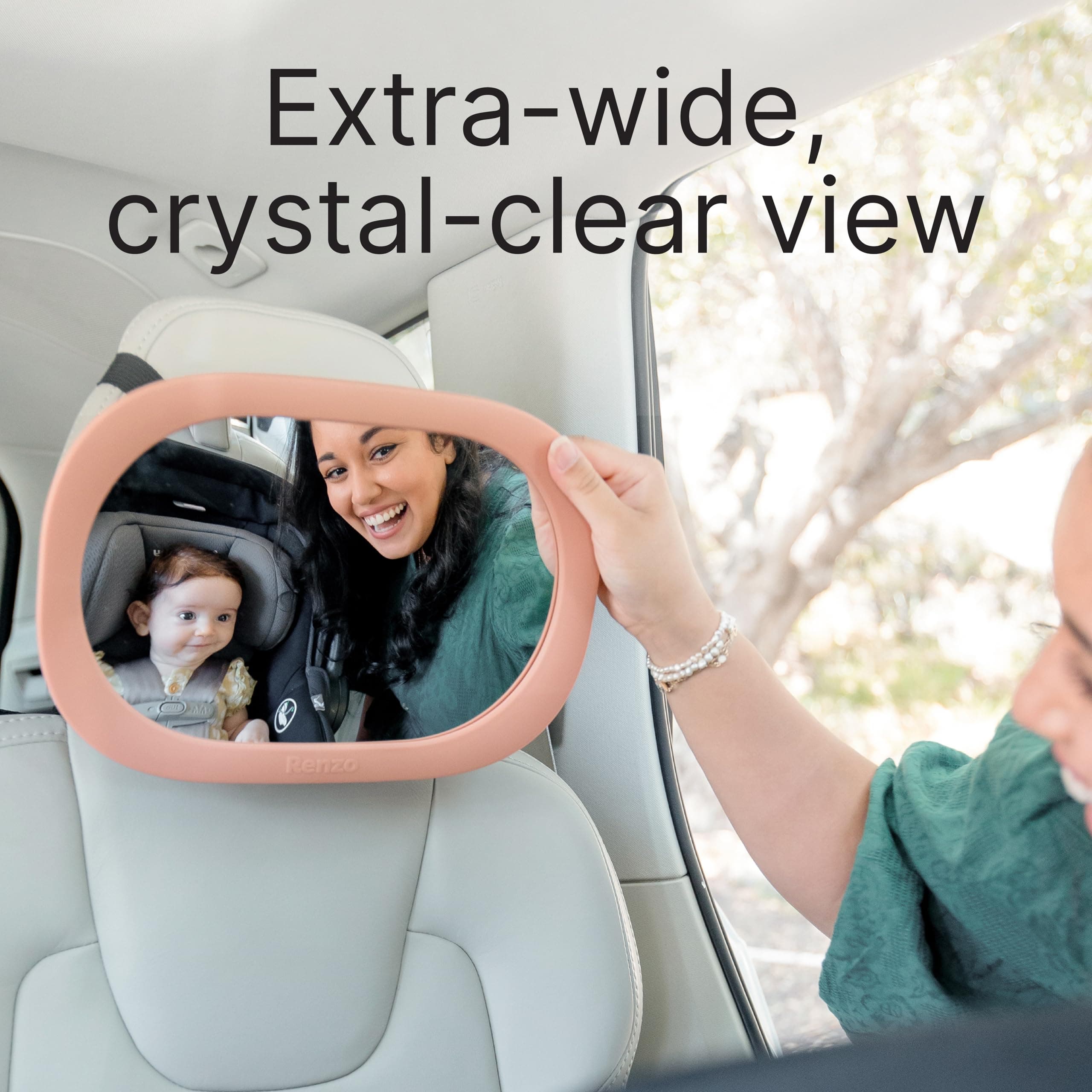Renzo Baby Car Mirror - Rear Facing Car Seat Mirror for Infants - Extra Large, Shatter-Resistant, 360° Adjustable, Tool-Free Installation - Fits Most Cars, SUVs & Trucks (Blush Pink) - Thumbnail 3