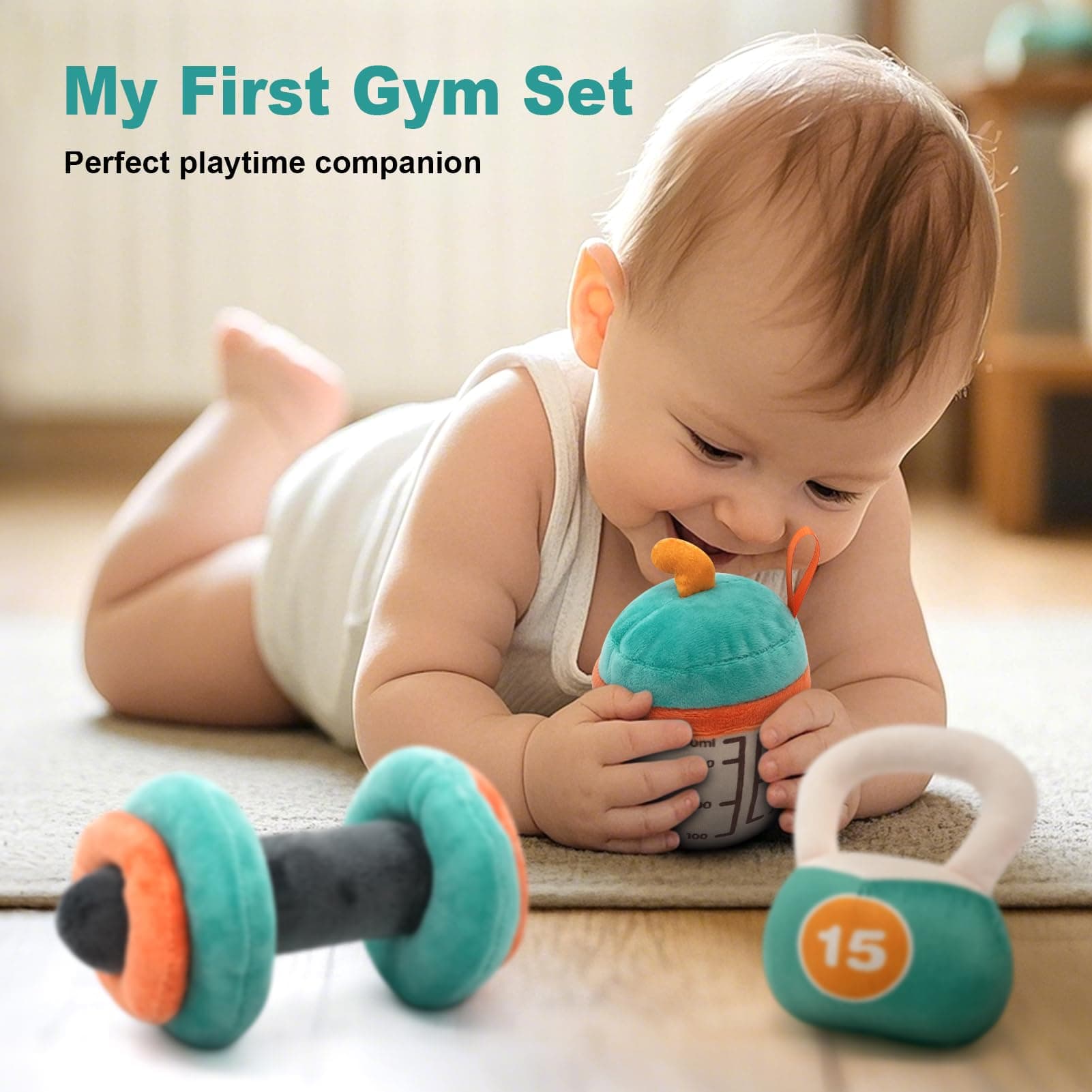Vanplay Baby Toys 0-12 Months, Workout Plush Toy with Rattle for 0-3-6 Month, Sensory Montessori Toys for Babies 6-12-18 Month, Baby Boys Girls Birthday Shower Gifts for 7 8 9 10 Month - Thumbnail 2