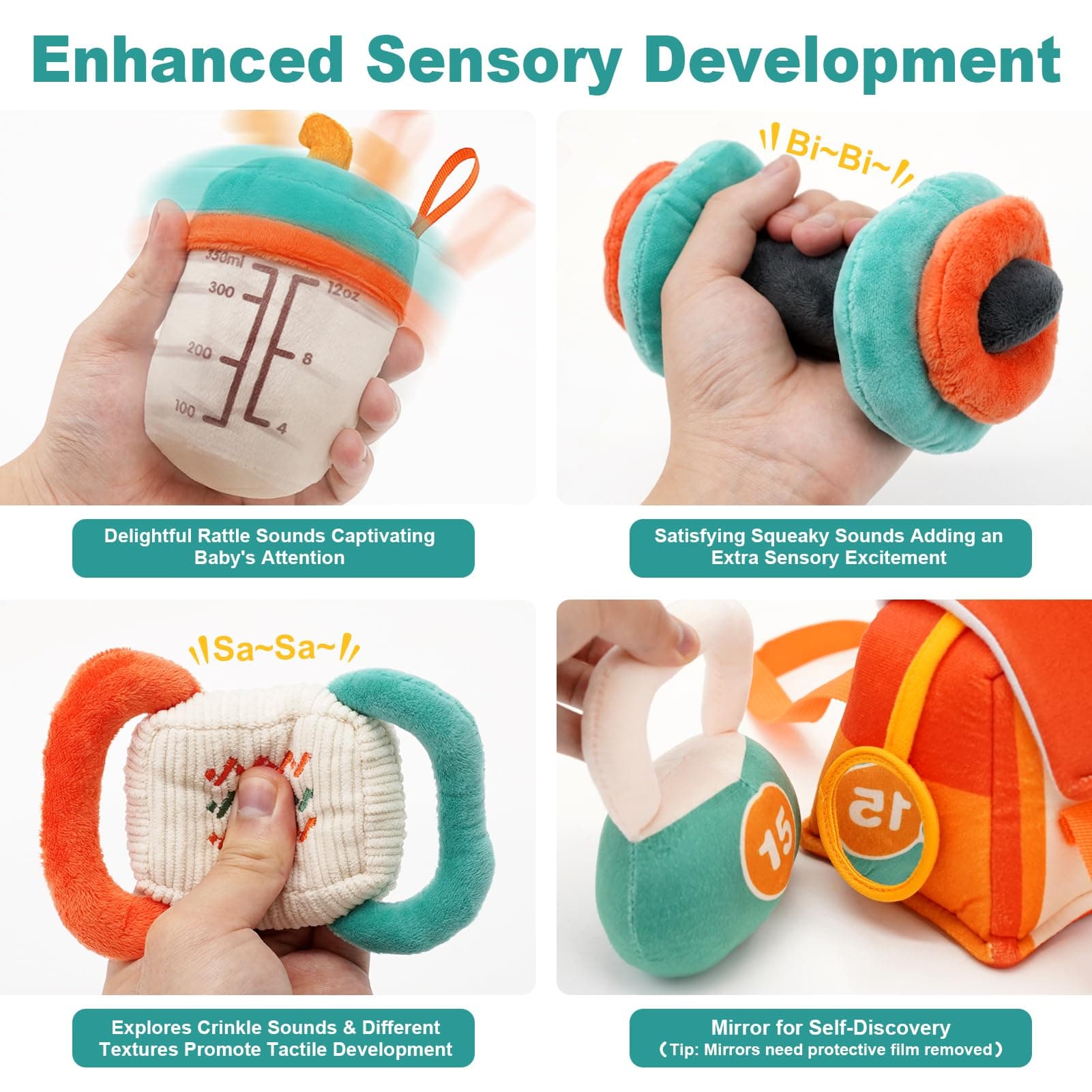 Vanplay Baby Toys 0-12 Months, Workout Plush Toy with Rattle for 0-3-6 Month, Sensory Montessori Toys for Babies 6-12-18 Month, Baby Boys Girls Birthday Shower Gifts for 7 8 9 10 Month - Thumbnail 3