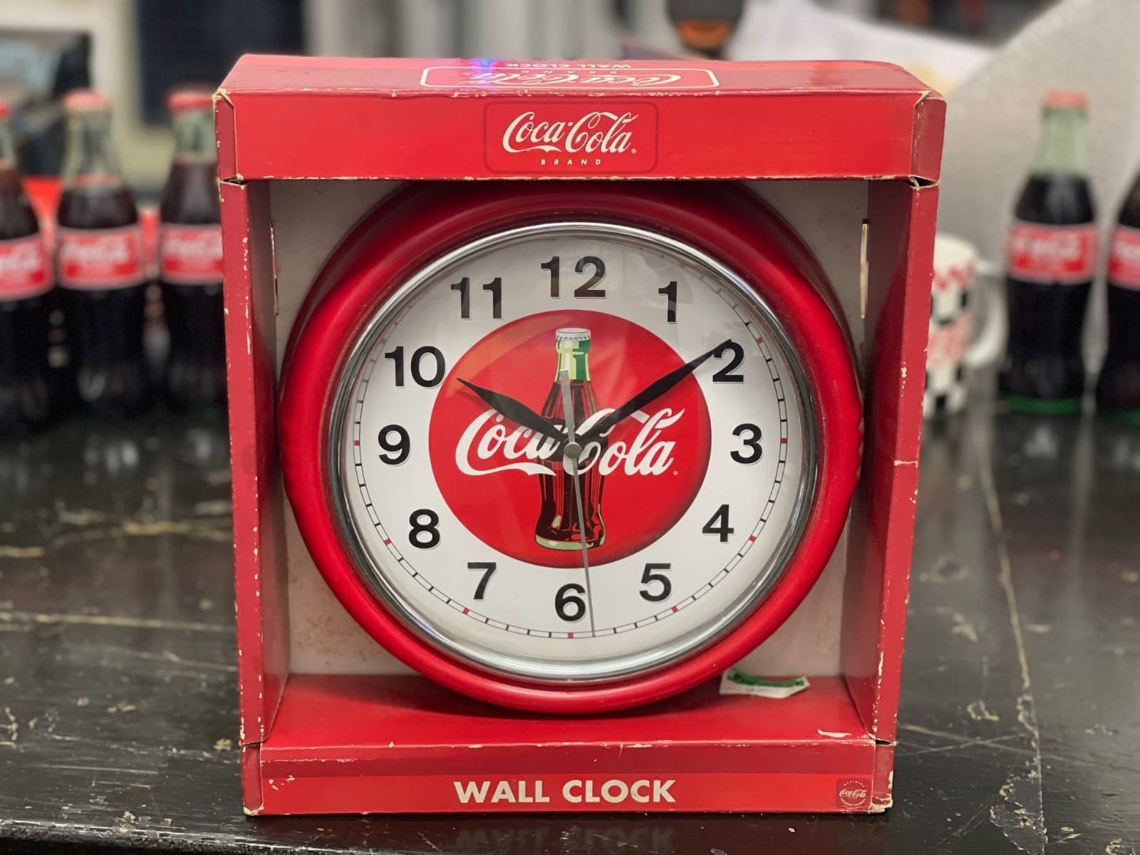 Vintage Coca-Cola Red Wall Clock Diner Style 9" Round Battery Operated