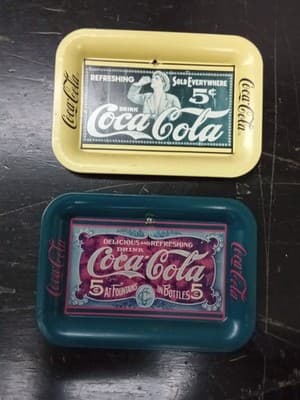 Lot Of 7 Vintage 1980s Coca-Cola Advertising Metal Trays - Thumbnail 4