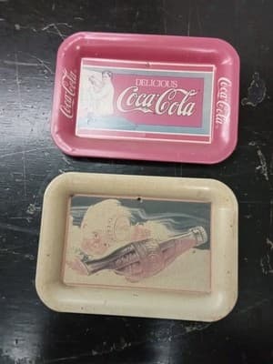 Lot Of 7 Vintage 1980s Coca-Cola Advertising Metal Trays - Thumbnail 3