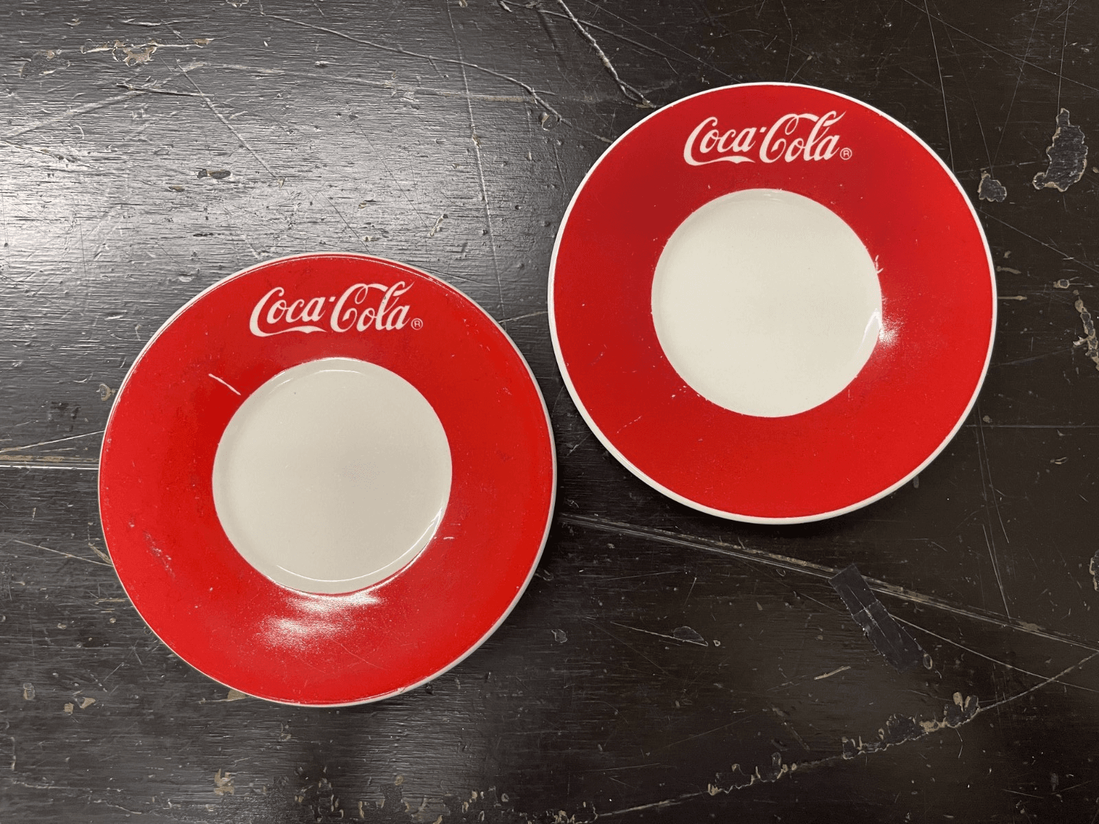 Set of 2 Vintage 1997 Coca Cola Red Rim Logo Plates 6.25” by Gibson Brand