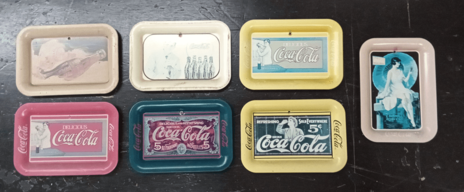 Lot Of 7 Vintage 1980s Coca-Cola Advertising Metal Trays