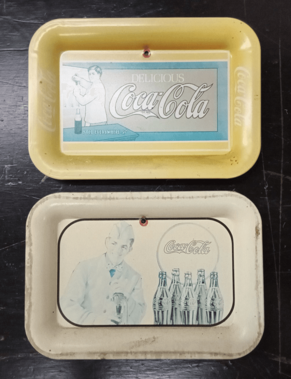 Lot Of 7 Vintage 1980s Coca-Cola Advertising Metal Trays - Thumbnail 5