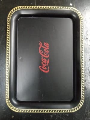 set of 2 Coca Cola Metal Trays Thirst Asks Nothing More Yellow 1992 Vintage - Thumbnail 5