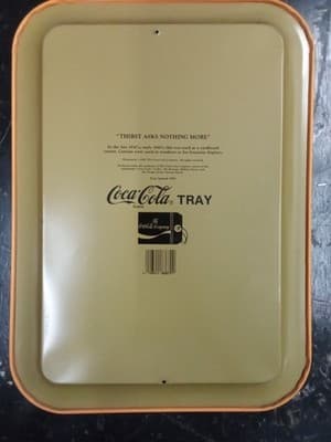 set of 2 Coca Cola Metal Trays Thirst Asks Nothing More Yellow 1992 Vintage - Thumbnail 3