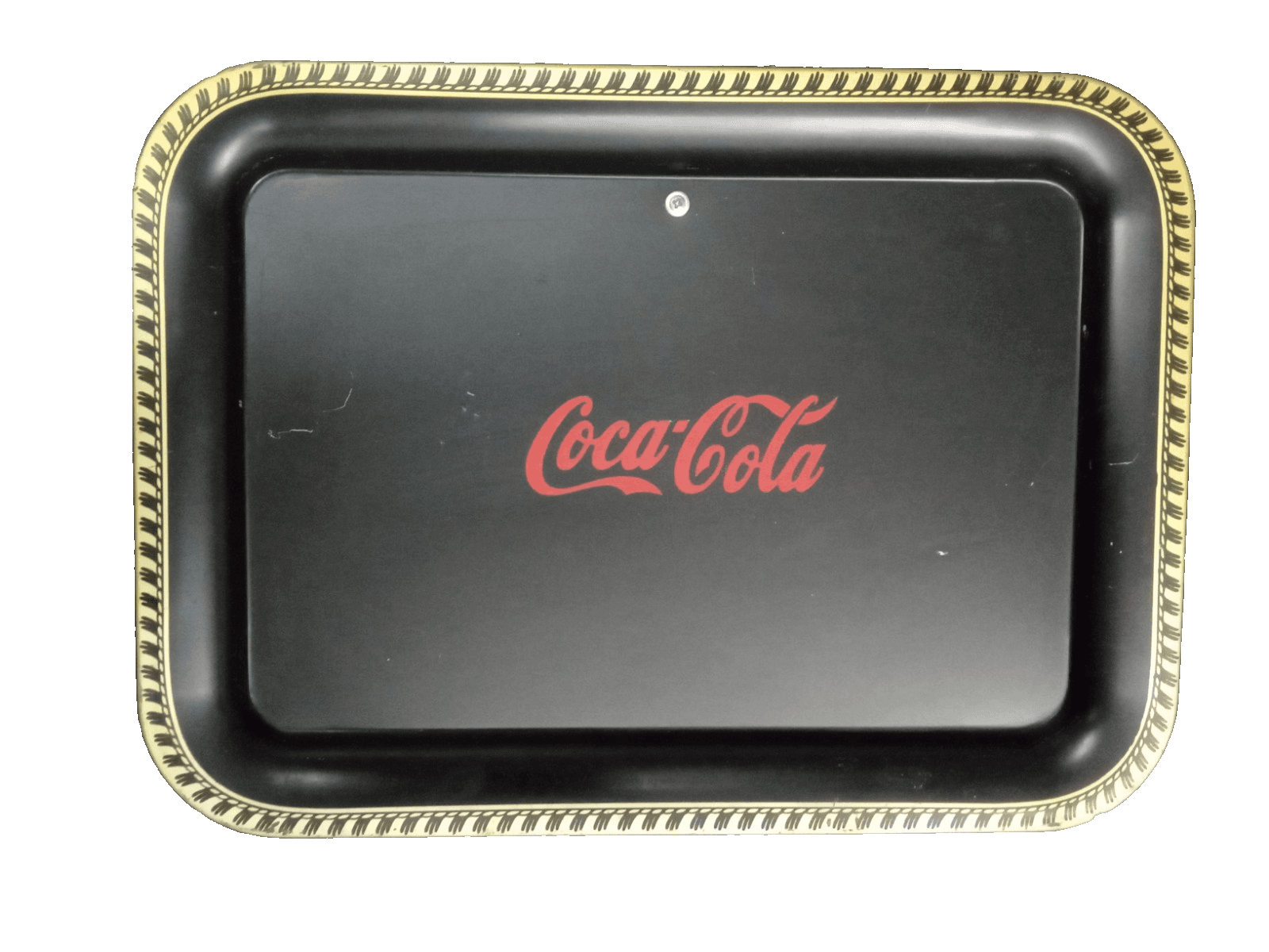 set of 2 Coca Cola Metal Trays Thirst Asks Nothing More Yellow 1992 Vintage - Thumbnail 4