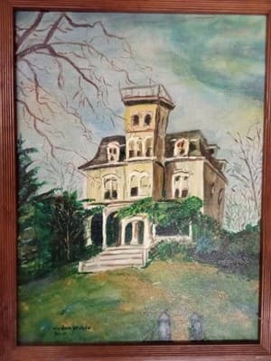 Vintage Original Art Judson Wilson Victorian House Oil On Canvas Framed Signed - Thumbnail 2
