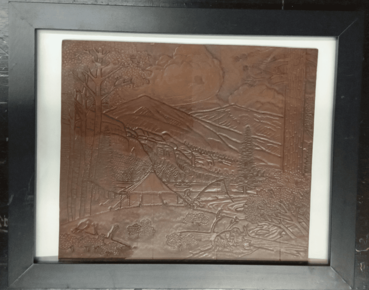 Vintage Handcarved Tooled Leather Pictorial Carving Unique Wall Art - Thumbnail 4
