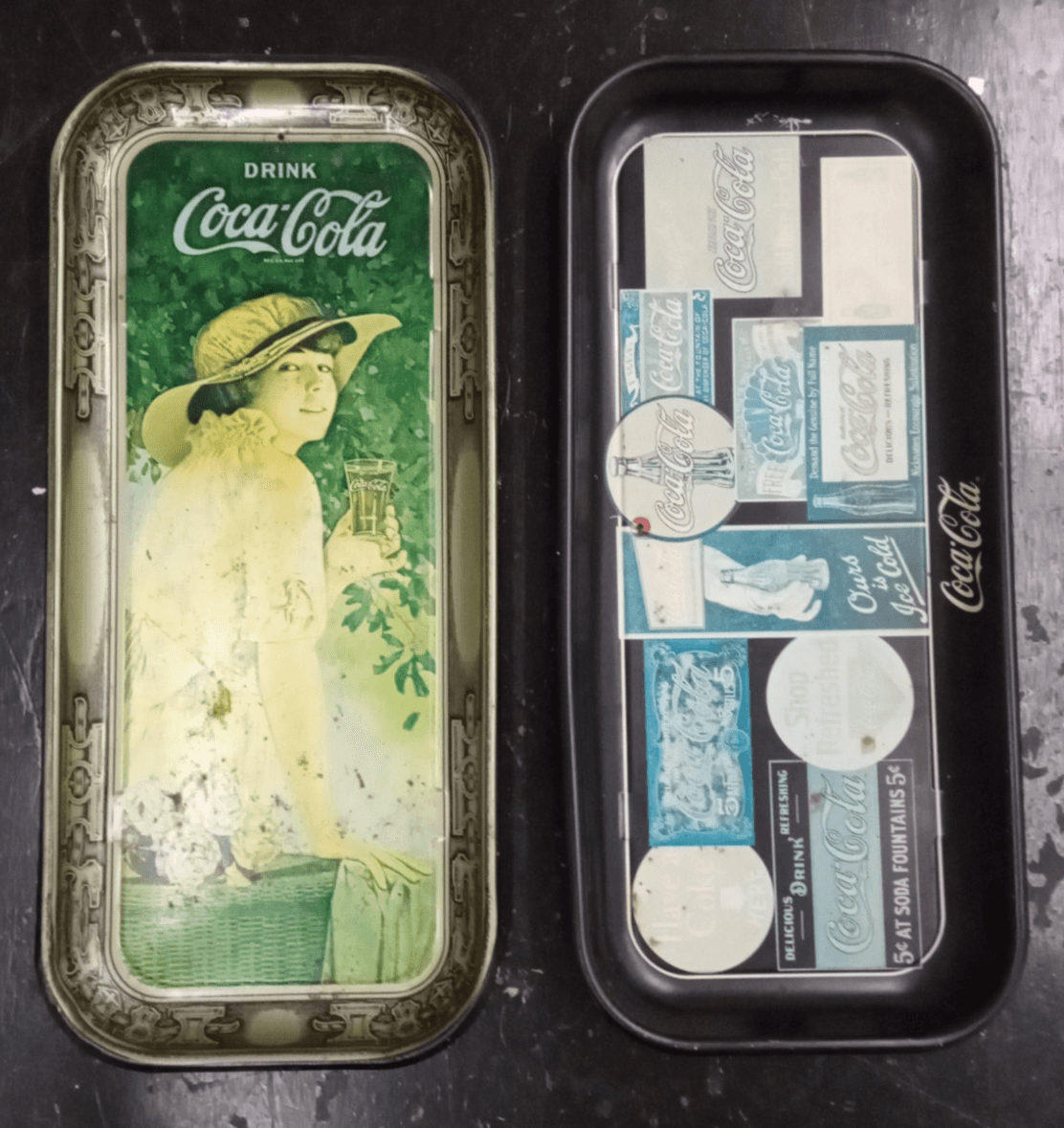 Coca Cola Metal Trays 1916 Printed in USA 1972 & 1995 Vintage Set Of 2 - Thumbnail 2