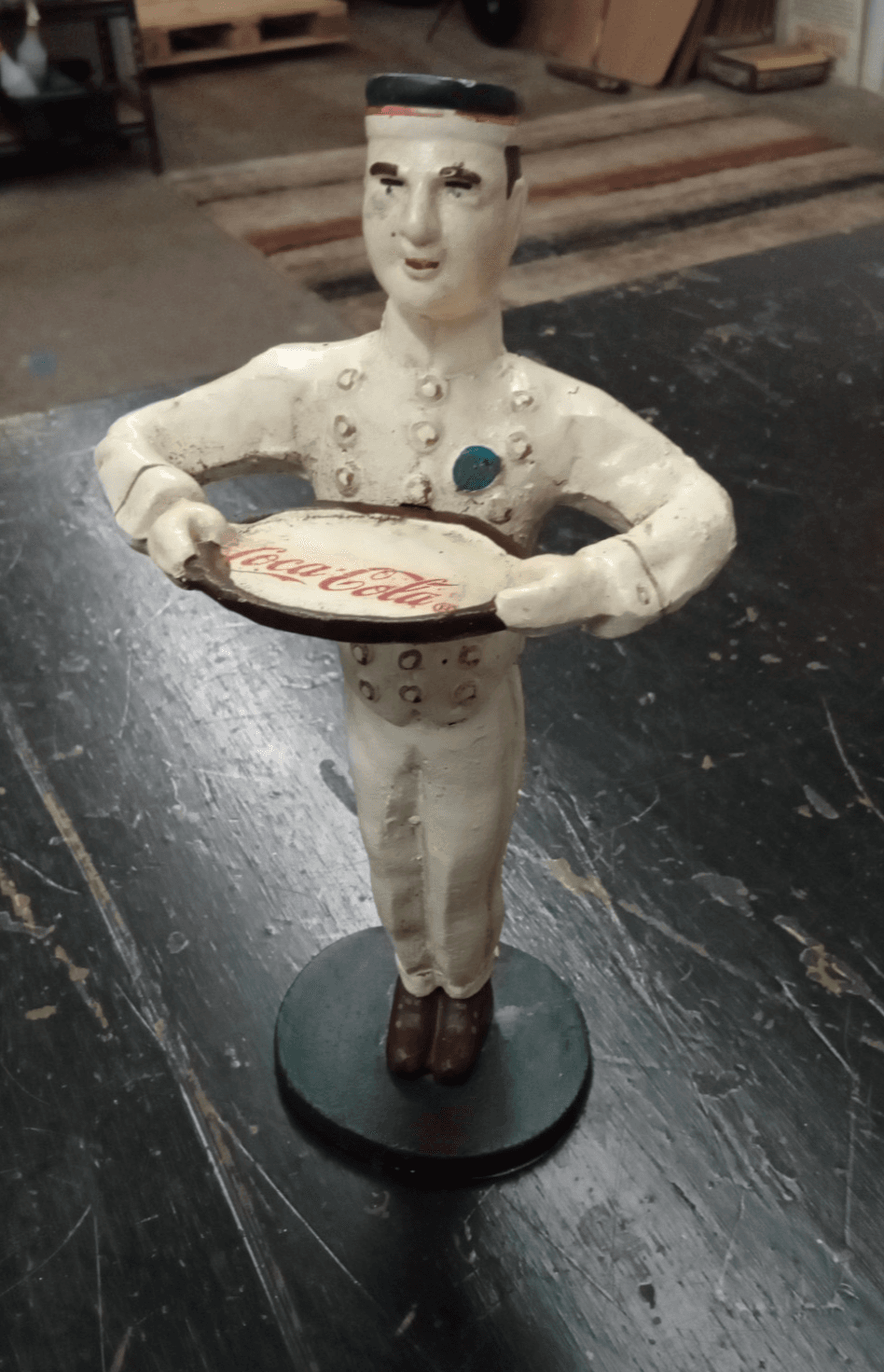 Coca Cola Waiter Bellhop Tip Tray Cast Iron Boy Figurine - Thumbnail 2