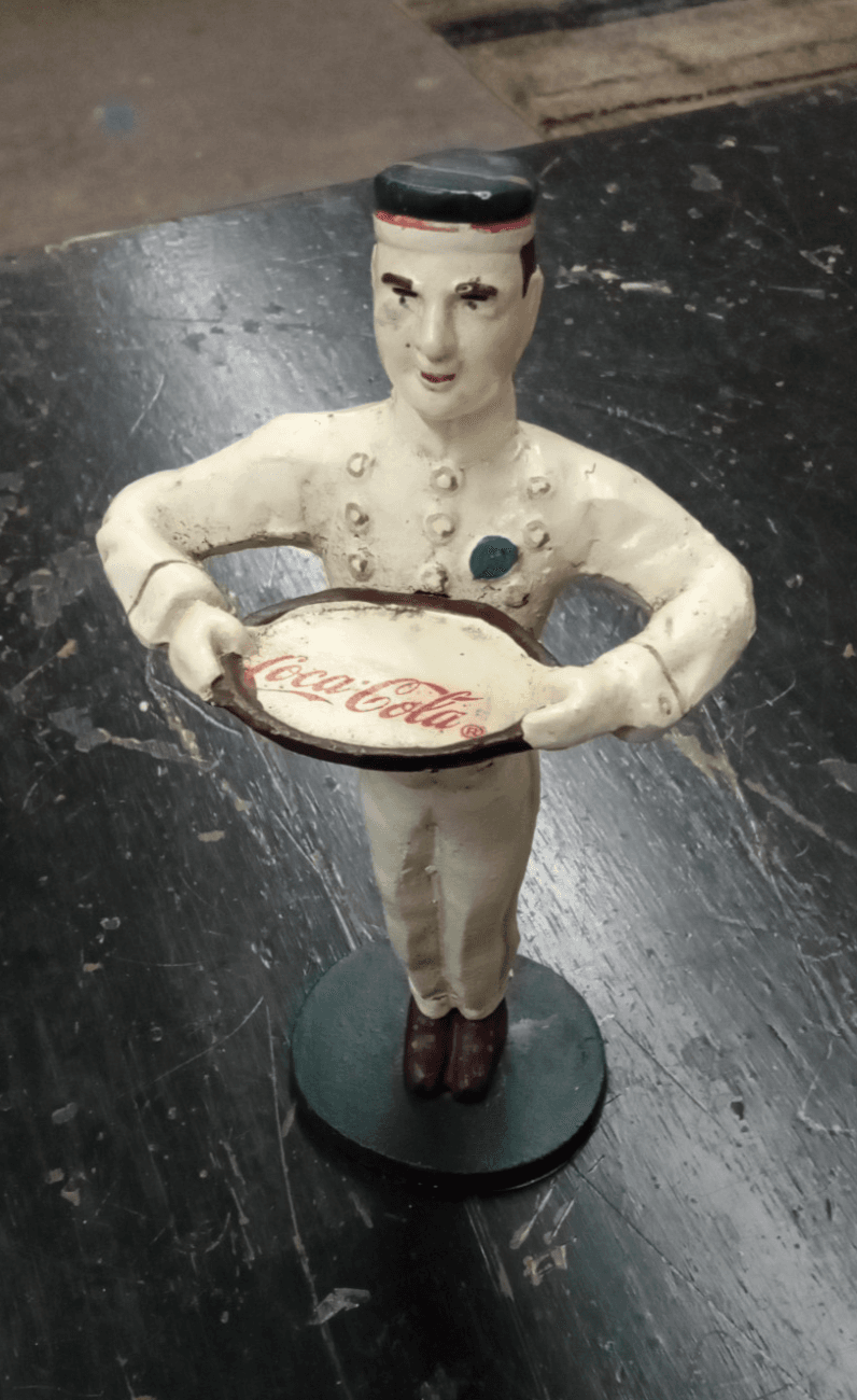 Coca Cola Waiter Bellhop Tip Tray Cast Iron Boy Figurine - Thumbnail 4