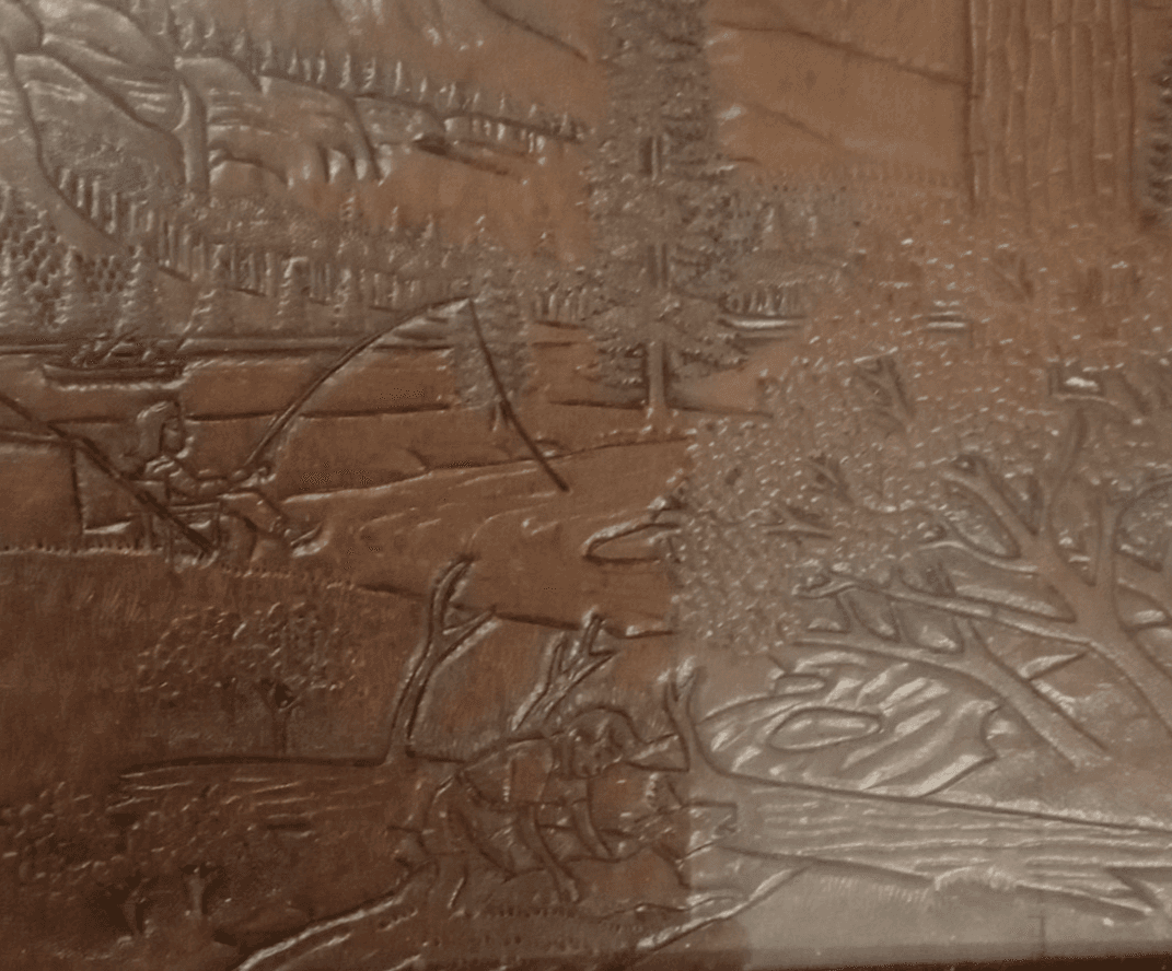 Vintage Handcarved Tooled Leather Pictorial Carving Unique Wall Art - Thumbnail 2
